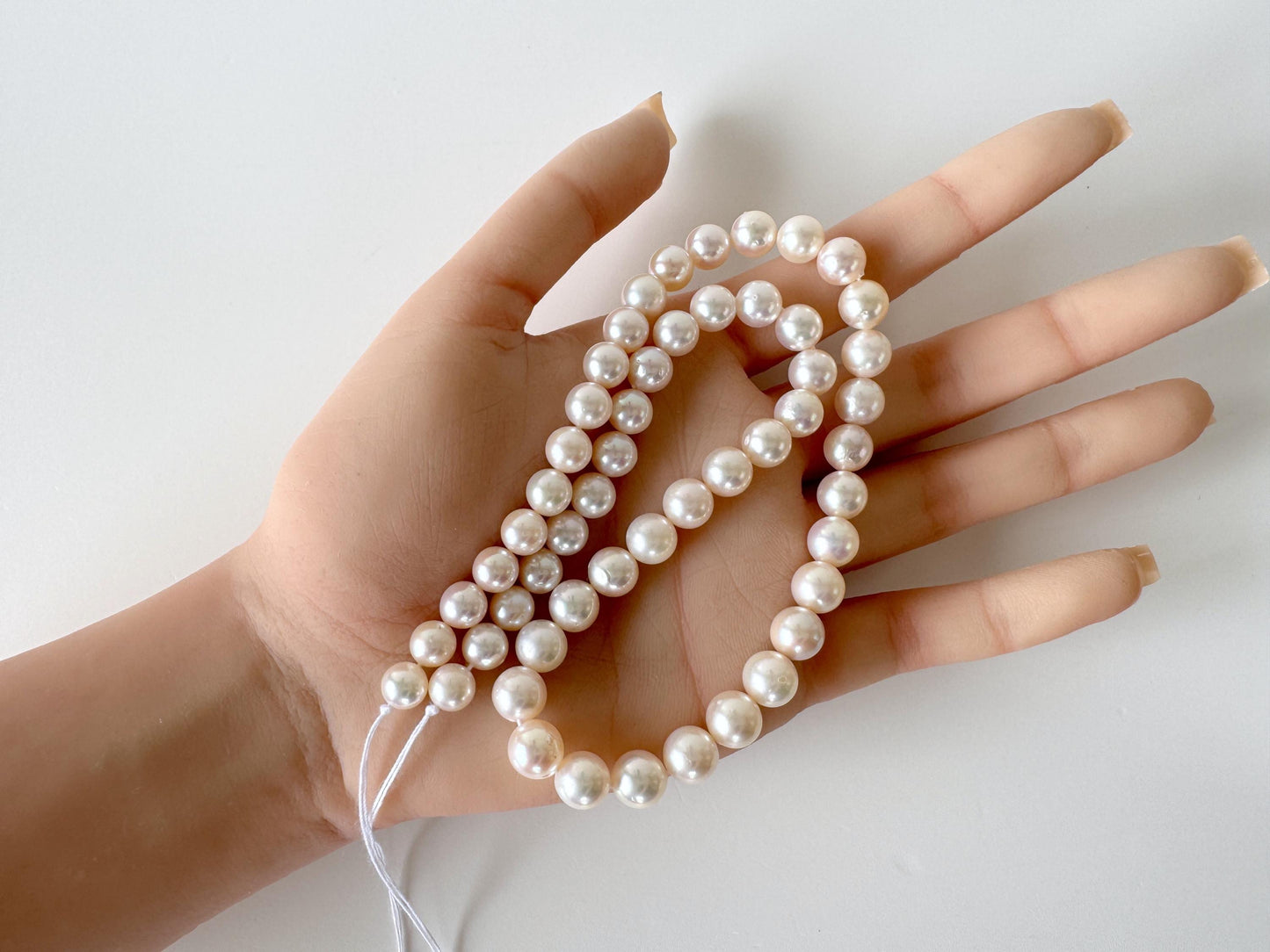 7-8.5mm Japanese White Akoya Pearl Beads, Genuine Akoya Pearl, Full Strand, 41cm , 16.1", Salt water pearl