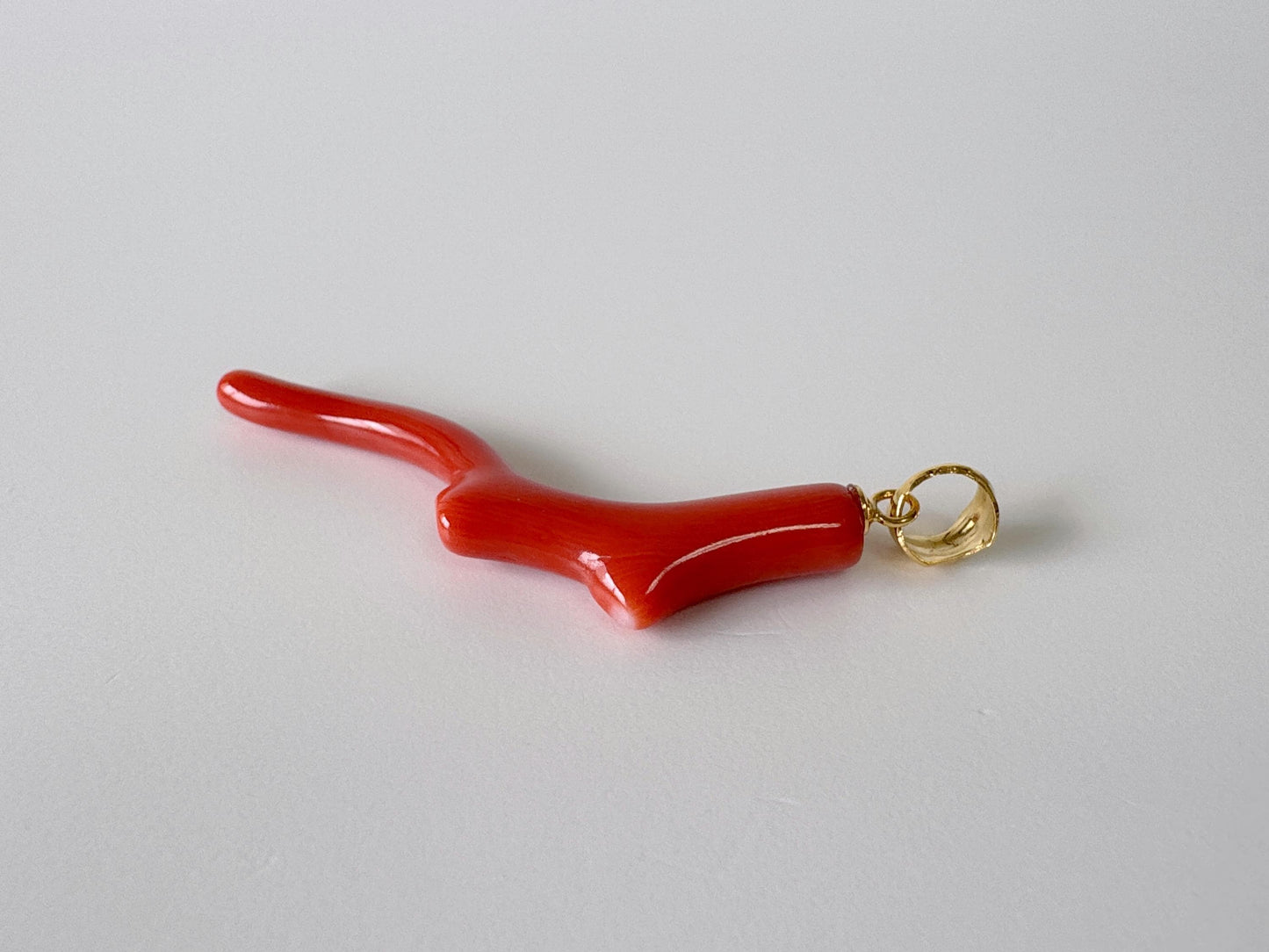 Natural Momo coral branch pendant, 45mm, Natural Japanese dark orange/Vermilion color coral branch pendant, Silver (Gold-Plated) bail