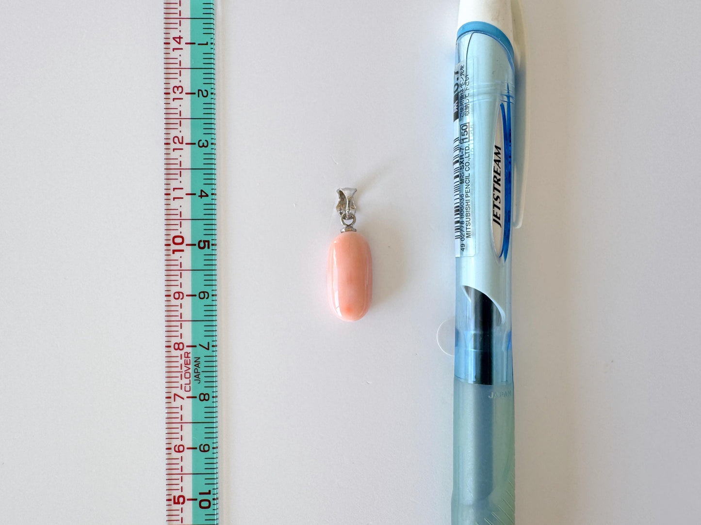 Natural Deep Sea Coral Oval Cabochon Pendant, 17x8.8mm, Natural Pink/Orange color coral, Silver (Rhodium-Plated) bail