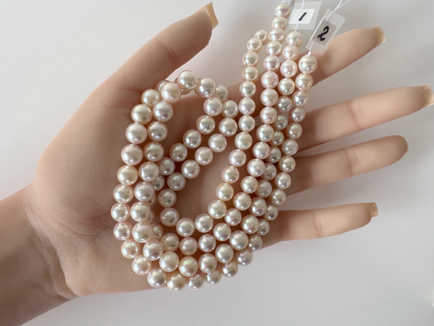 6.9-7.9mm Japanese White Akoya Pearl Beads, Genuine Akoya Pearl, Full Strand, 40.5-41cm , 16", Cultured Salt water pearl
