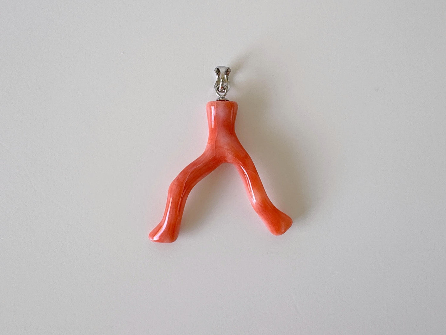 Natural Deep Sea Coral Branch Pendant, 34mm, Natural Pink/Ornge color coral branch pendant, Silver (Rhodium-Plated) bail