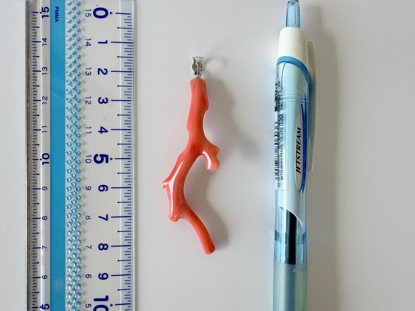 Natural Deep Sea Coral Branch Pendant, 55mm, Natural Orange/Pink color coral branch pendant, Silver (Rhodium-Plated) bail