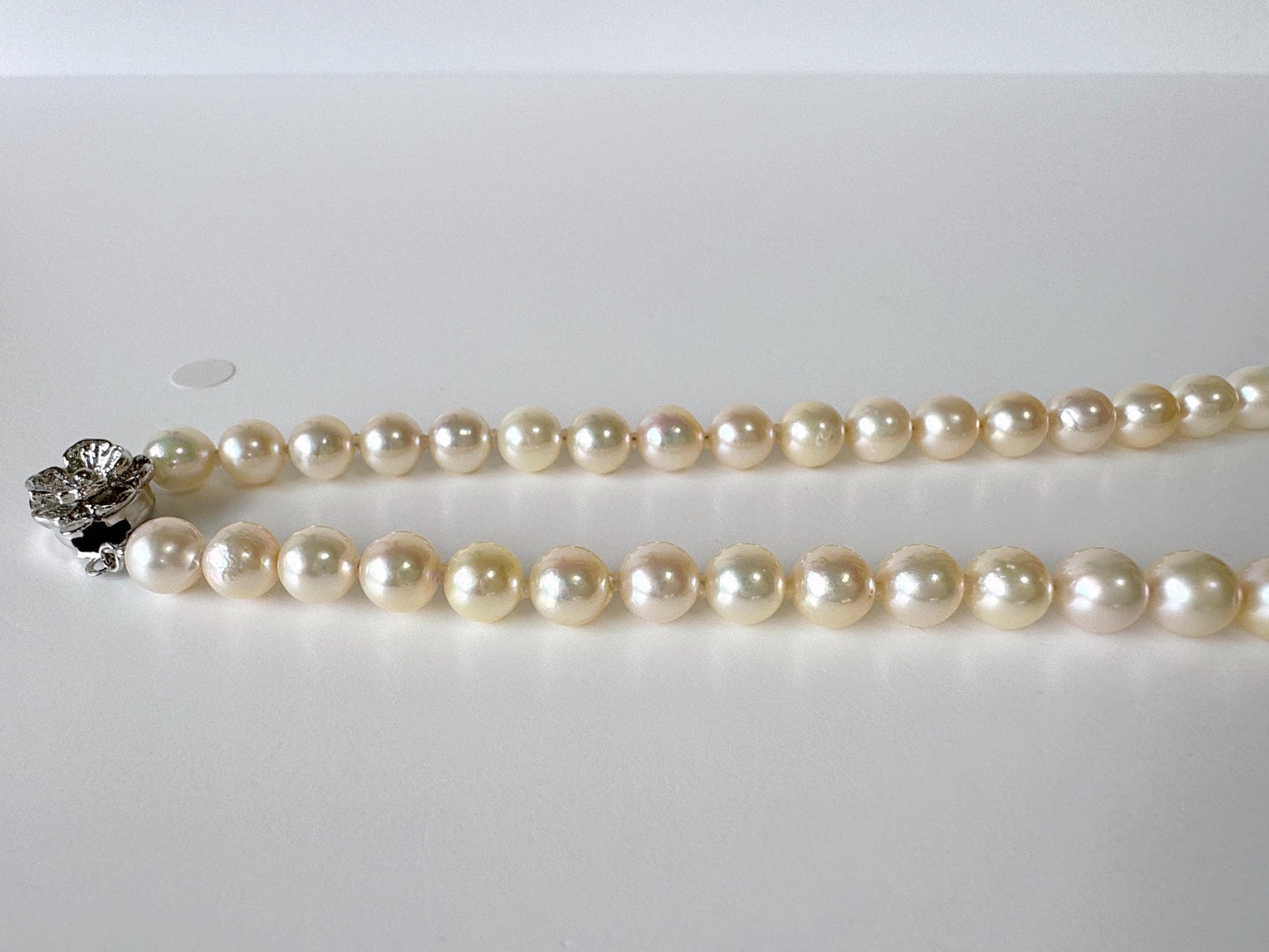 Necklace, 7-7.9mm Japanese Cream White Akoya Pearl Necklace with Silver Clasp, Genuine Akoya Pearl, 45cm, 17.7in, Cultured Salt water pearl