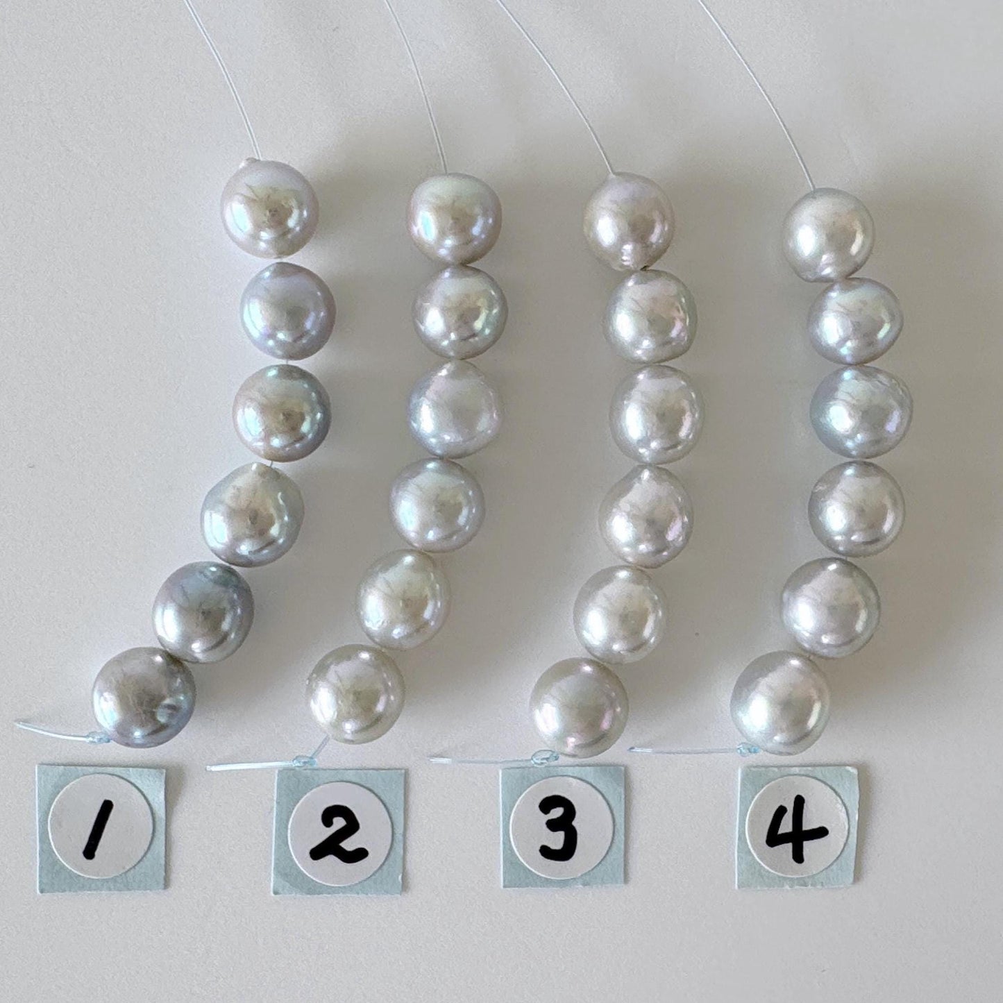 Japanese Blue/Silver color (cobalt treated) Akoya Pearl Beads, 7-7.5mm, Mini Strand, Short Strand of 6 Pieces, Cultured in Sea Water