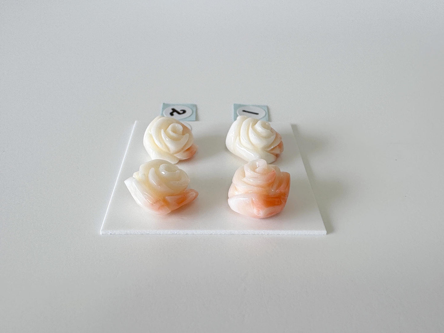 Natural Deep Sea Coral Rose Carvings 12-15mm, Pink/White Natural color, Price per pair, For Studs and Earrings, For Jewelry Making
