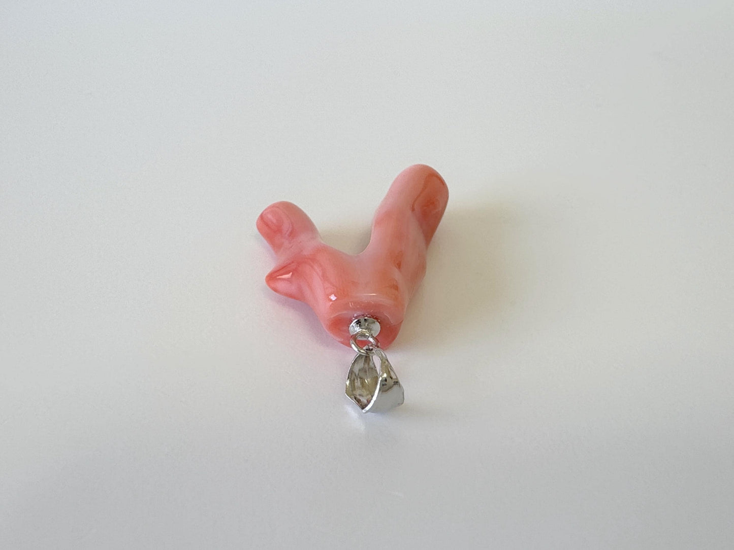 Natural Deep Sea Coral Branch Pendant, 27mm, Natural Pink/Ornge color coral branch pendant, Silver (Rhodium-Plated) bail