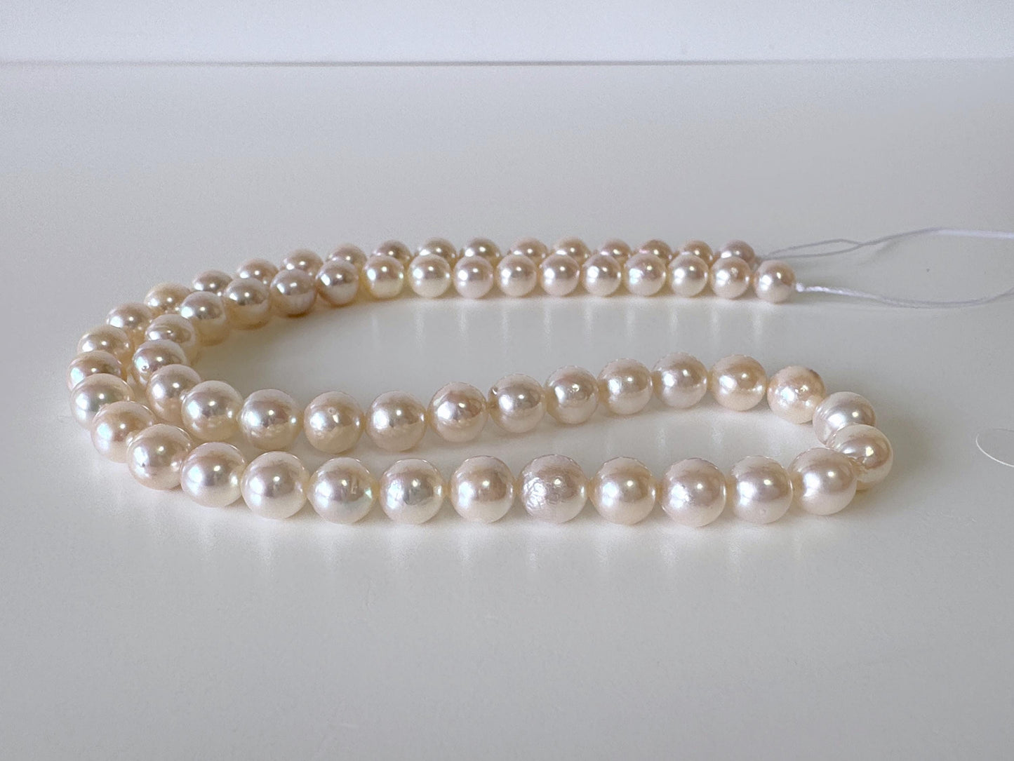 6.5-7mm Japanese White/Pink Akoya Pearl Beads, Genuine Akoya Pearl, Full Strand, 40cm , 15.7", Cultured Salt water pearl