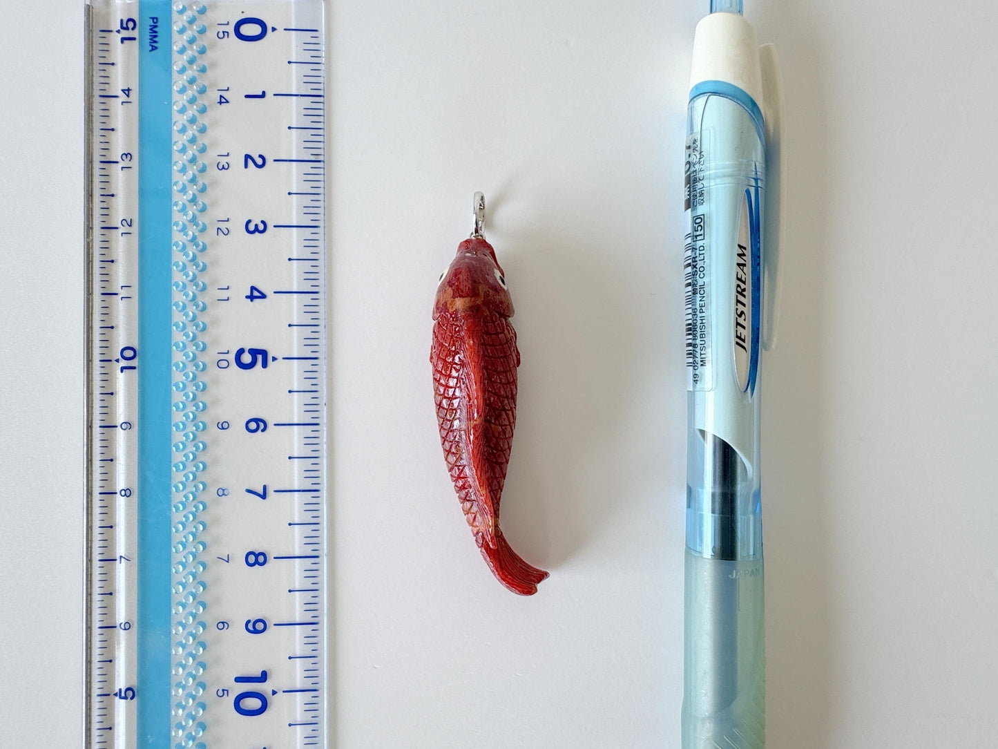 Natural Sponge Coral Carp Carving Pendant, 50mm, Apple Coral Fish Carving, Silver Bail (Rhodium plated)