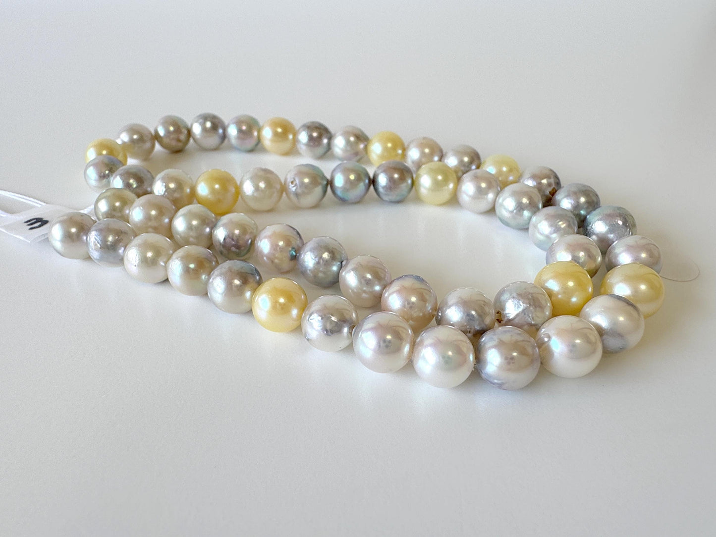7.5-8mm Japanese Akoya Pearl Beads, Natural blue/silver/yellow/white color pearl, Genuine Salt water Akoya Pearl, Full Strand, 40cm , 15.7"
