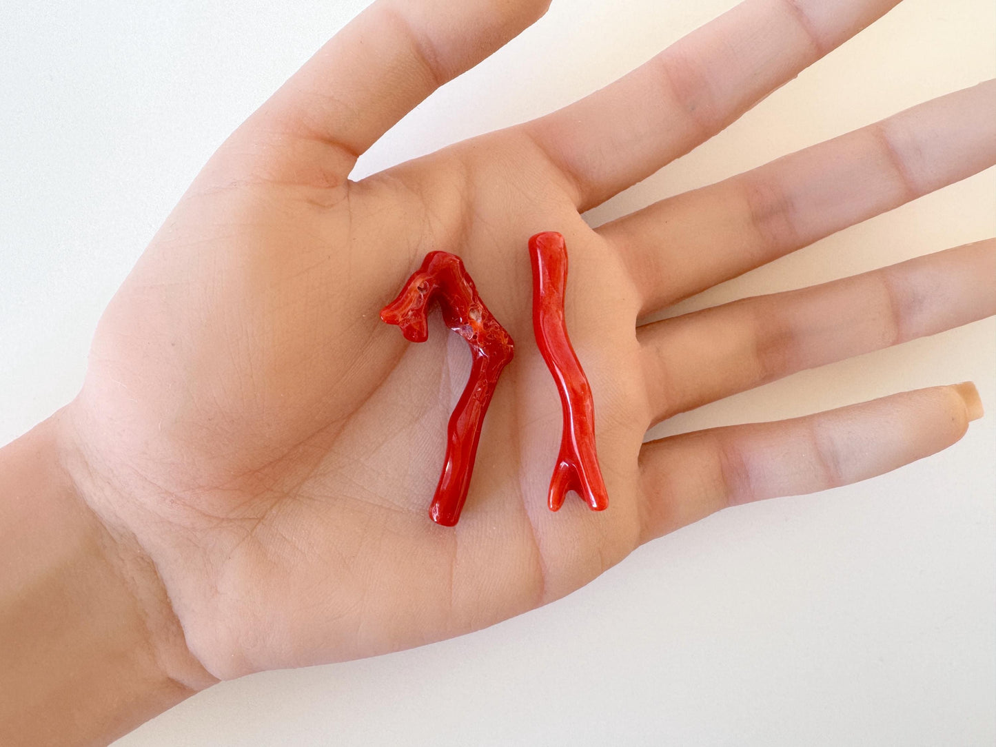 Red Coral Branch Set: Natural Aka Coral for Jewelry Making (41-44mm), Hole on Top