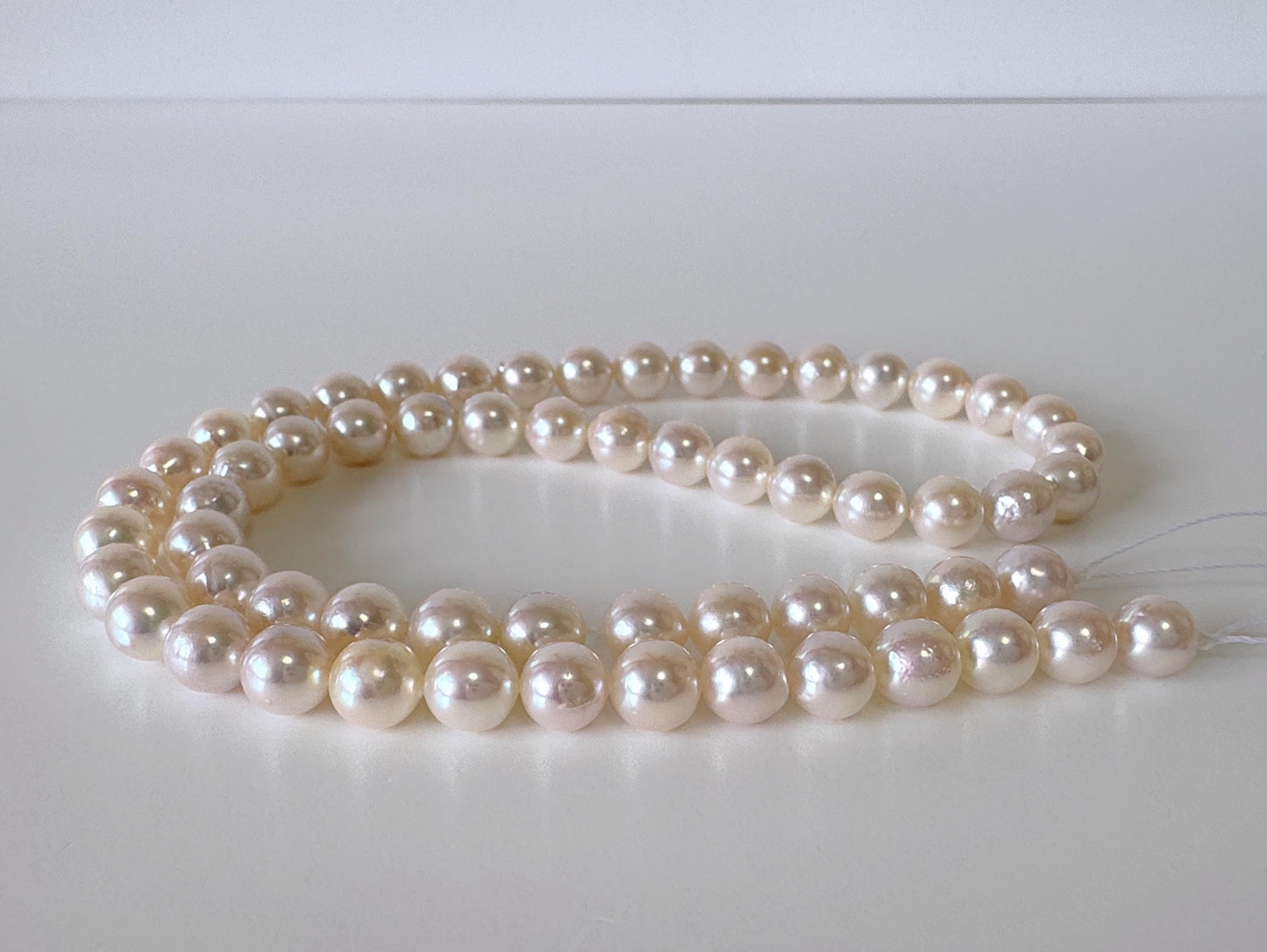 6.5-7mm Japanese White/Pink Akoya Pearl Beads, Genuine Akoya Pearl, Full Strand, 40cm , 15.7", Cultured Salt water pearl