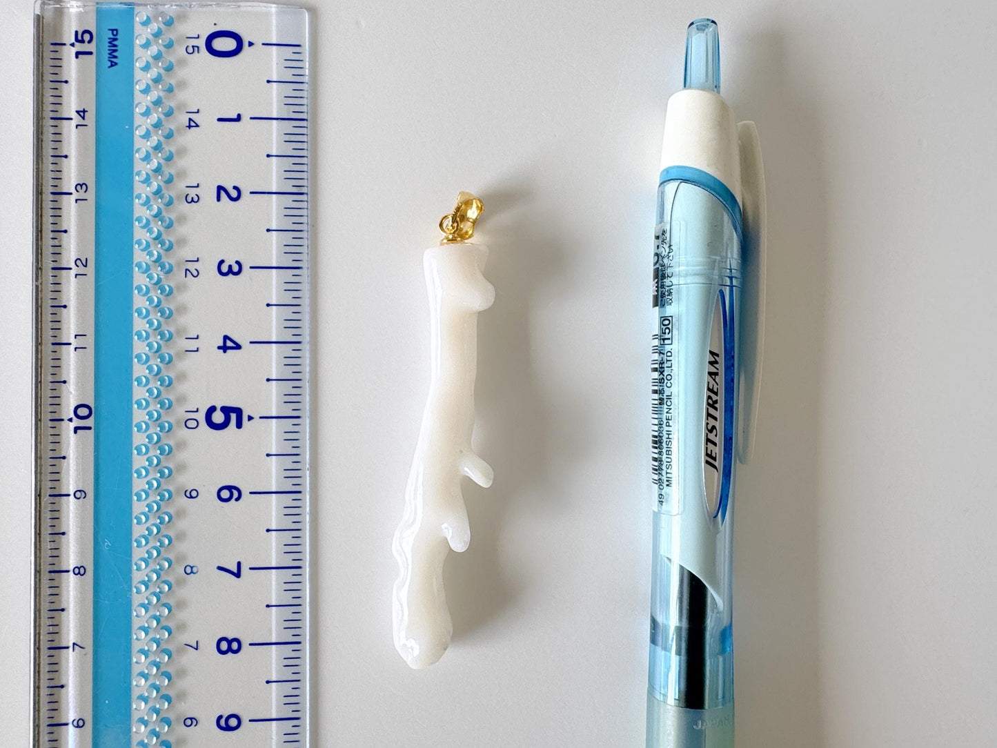 Natural Japanese White Coral Branch Pendant, 55mm, Natural White color genuine precious coral, Silver Bail (Gold-Plated)