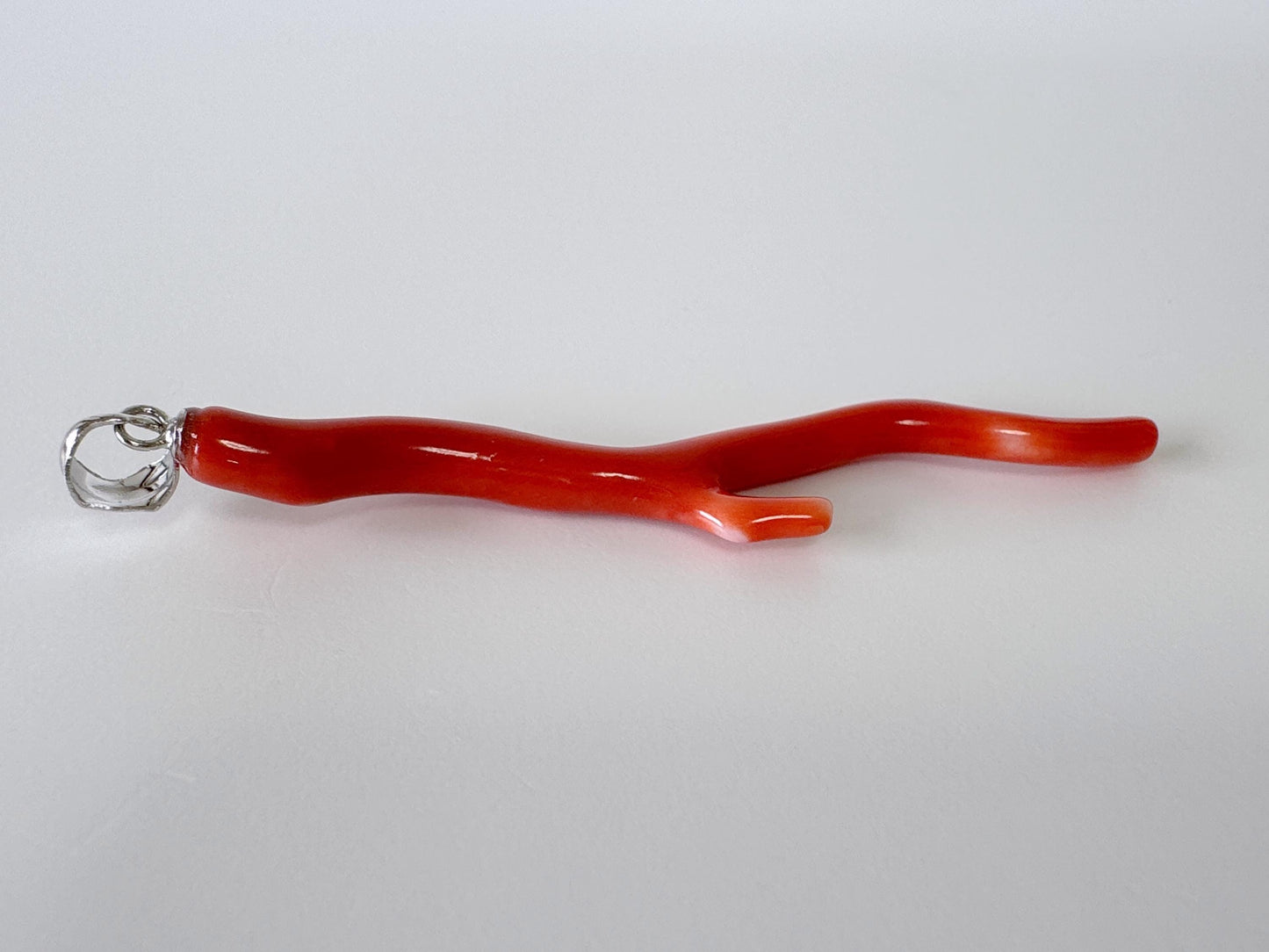 Natural Momo coral branch pendant, 60mm, Natural Japanese Orange color coral branch pendant, Silver (Rhodium-Plated) bail