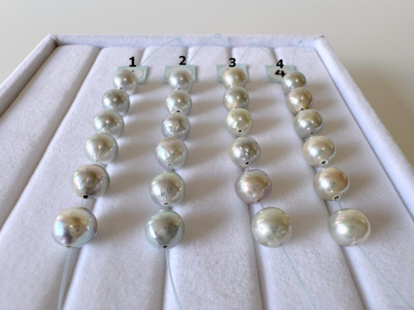 Japanese Blue/Silver color (cobalt treated) Akoya Pearl Beads, 6.5-7mm, Mini Strand, Short Strand of 6 Pieces, Cultured in Sea Water