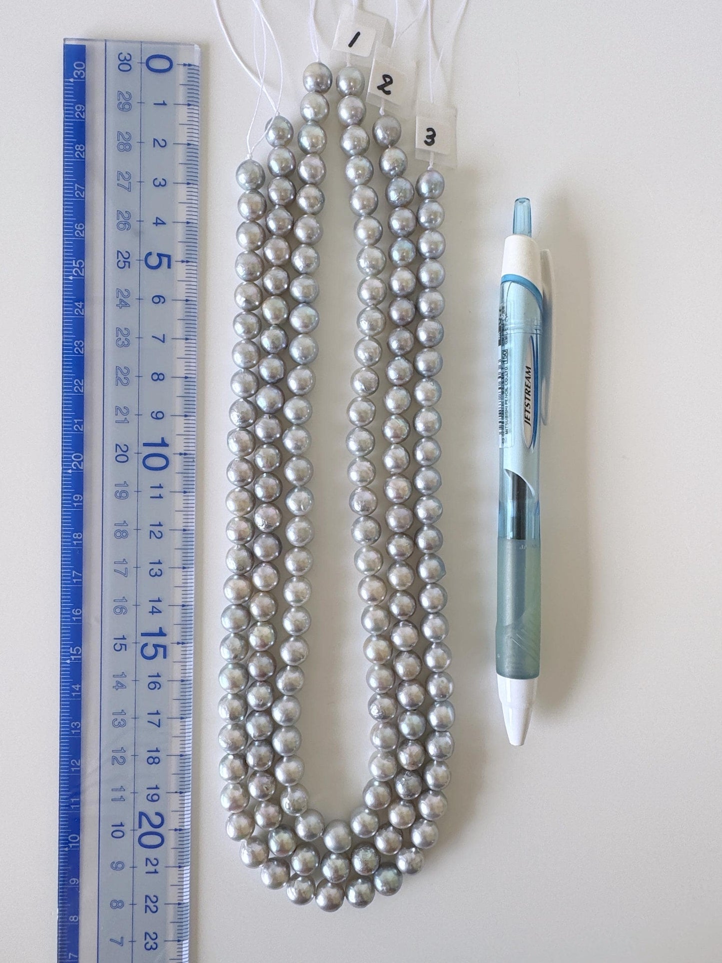 7.5-8mm Japanese Akoya Pearl Beads, Natural Blue/Silver color pearl, Genuine Akoya Pearl, Full Strand 40cm , 15.7", Salt water pearl