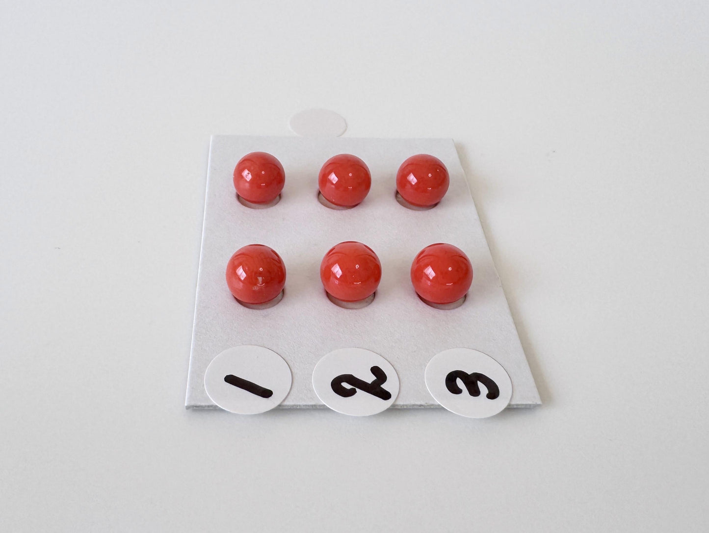 Natural Mediterranean Red Coral Round Loose 6-6.3mm with half-drilled hole, for Jewelry Making, Natural Color, Price per Pair