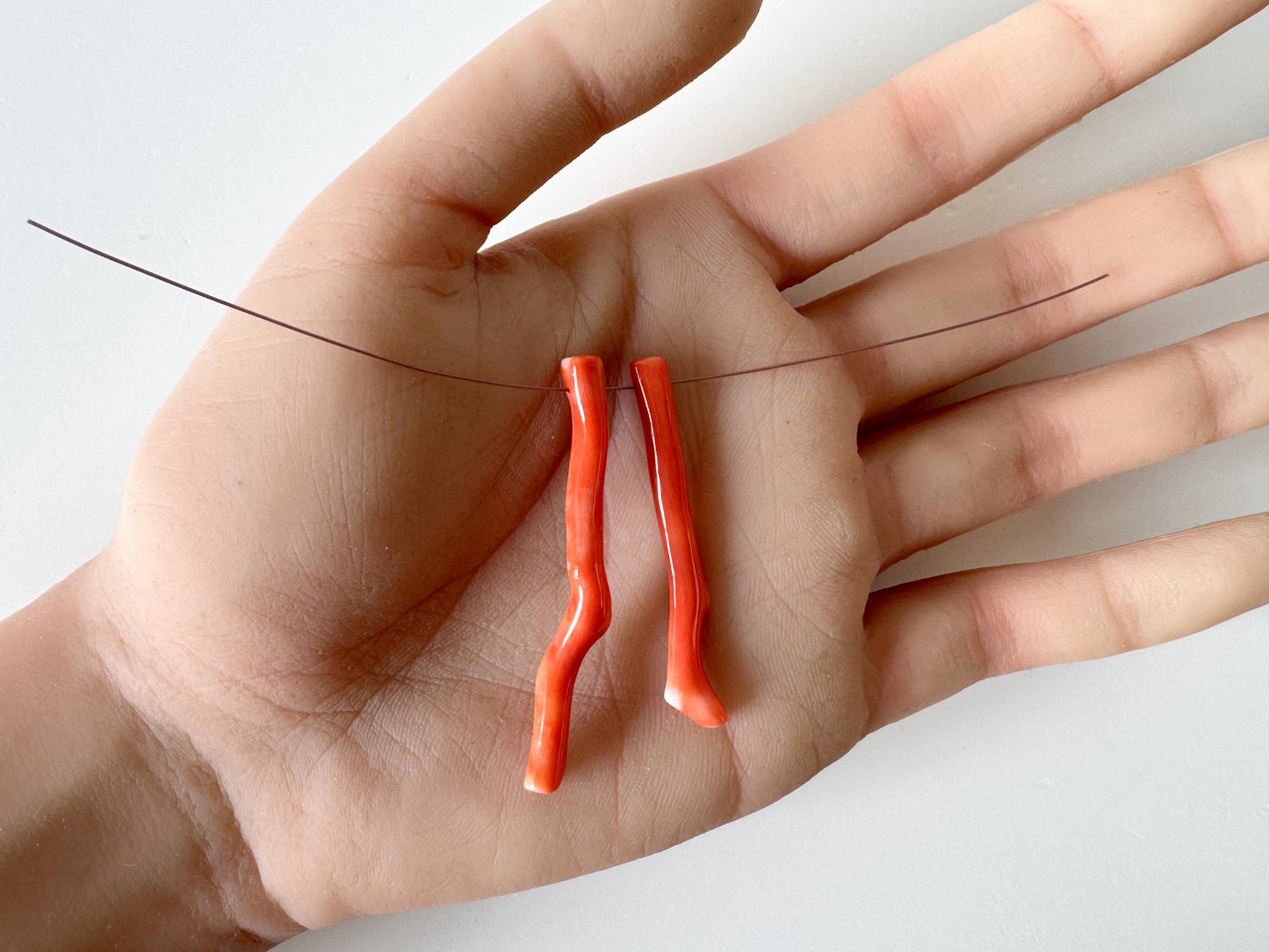 Momo Coral Branches Set: Natural Japanese Orange, Side Full-Hole | Genuine Precious Coral, Jewelry Making | 43-49mm