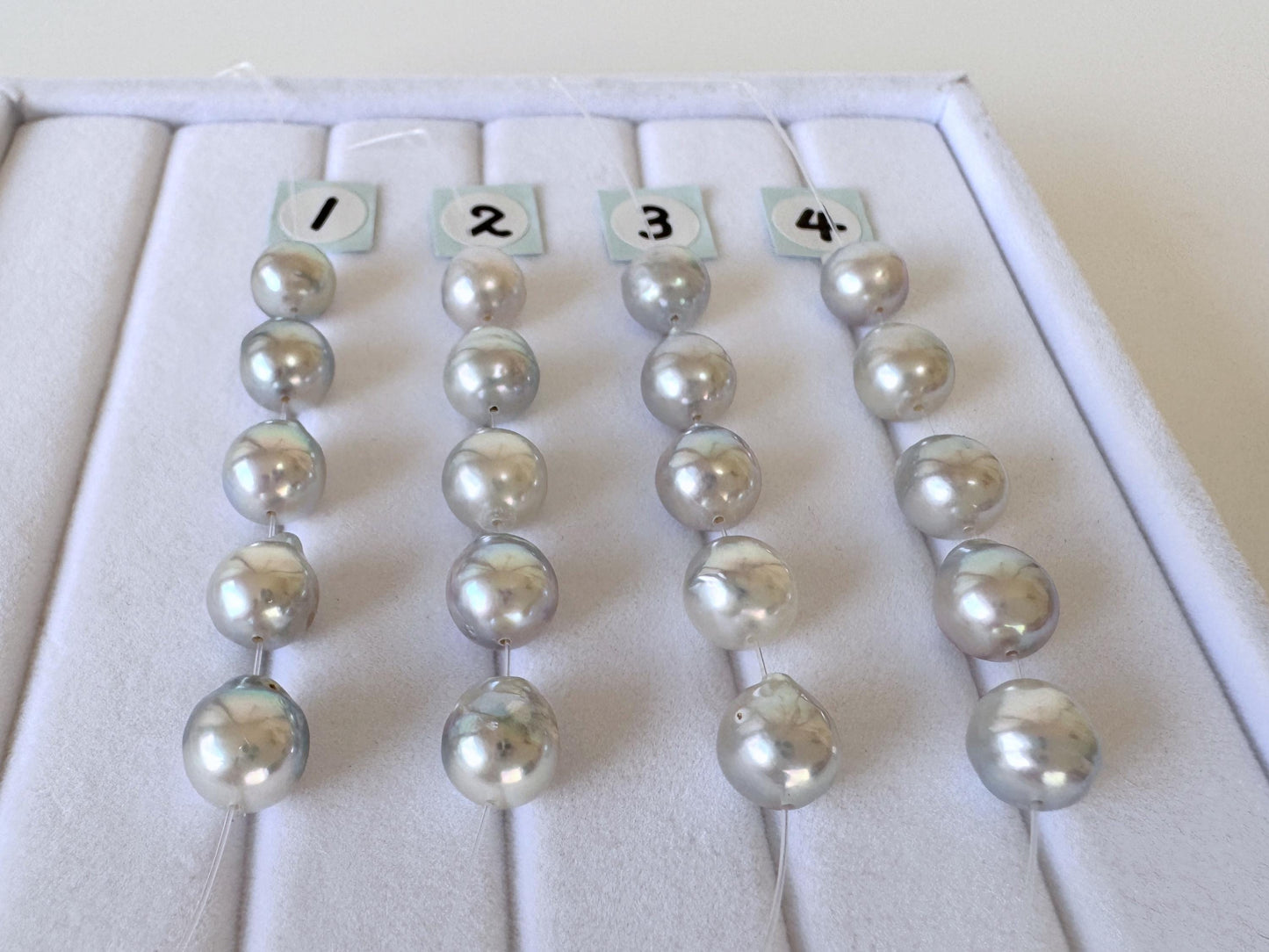 Japanese Natural blue/silver color Akoya Pearl Beads, 7-7.5mm, Mini Strand, Short Strand of 5 Pieces, Cultured in Sea Water