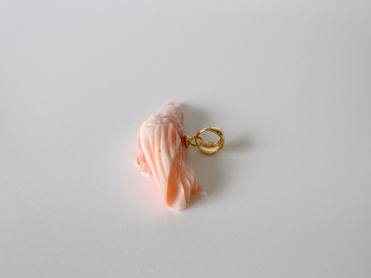 Natural Deep Sea Coral Bird Carving Pendant, Natural Pink Color Coral, Silver (Gold-plated) Bail, Hand Carved