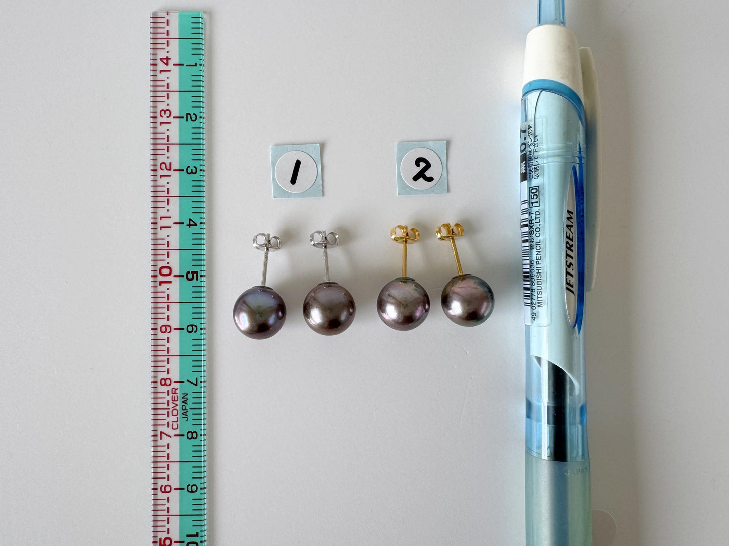 Japanese Black/Peacock Black Akoya Pearl Stud Earrings, 9.5mm, Silver 925 Post/Ear Nuts, Genuine Akoya Pearl, Salt water cultured pearl