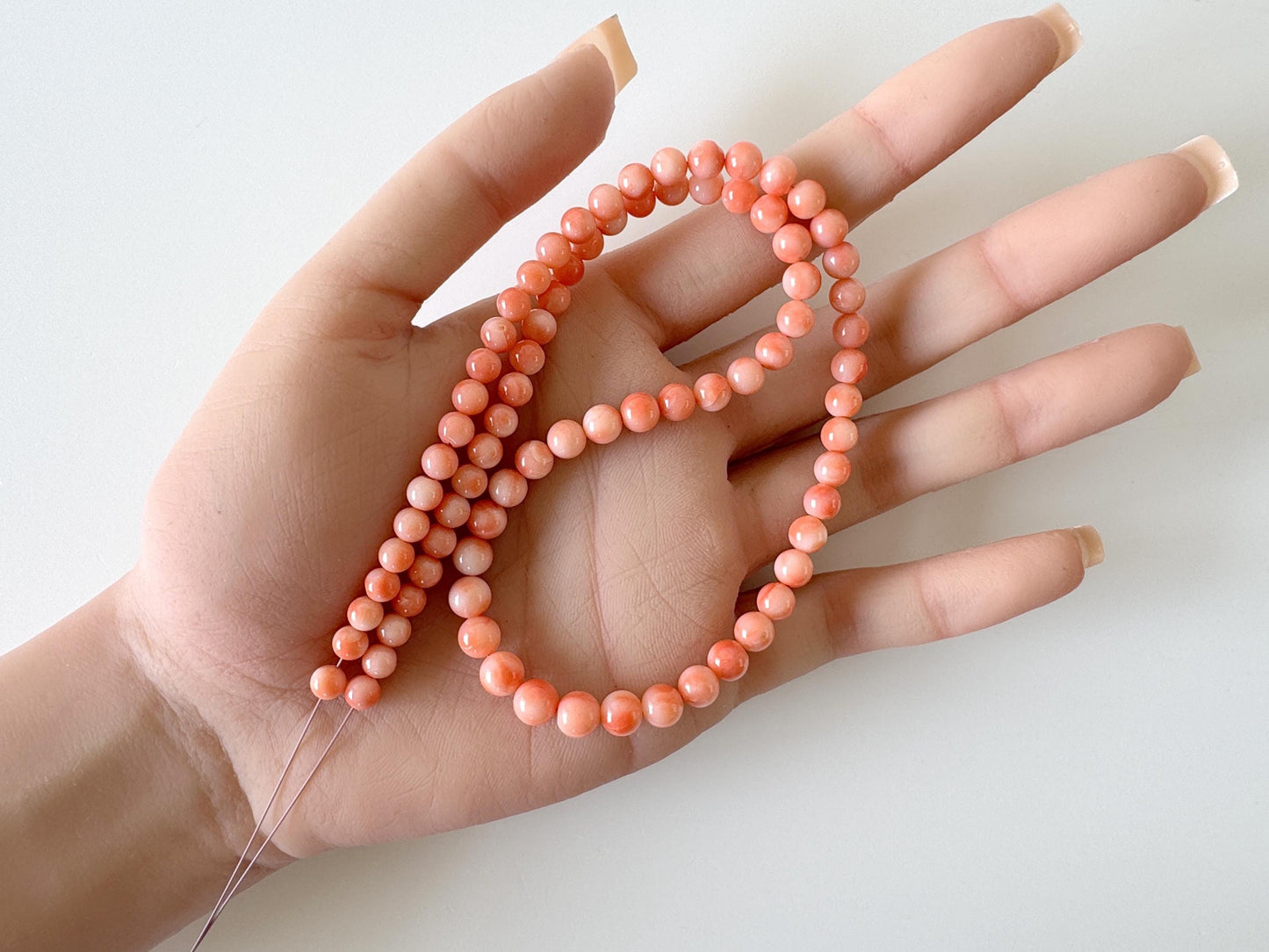 Natural Deep Sea Coral 5-6.6mm Round Beads Strand, Genuine Natural Pink / Orange Color, 42.5cm, 16.7in, For Jewelry Making