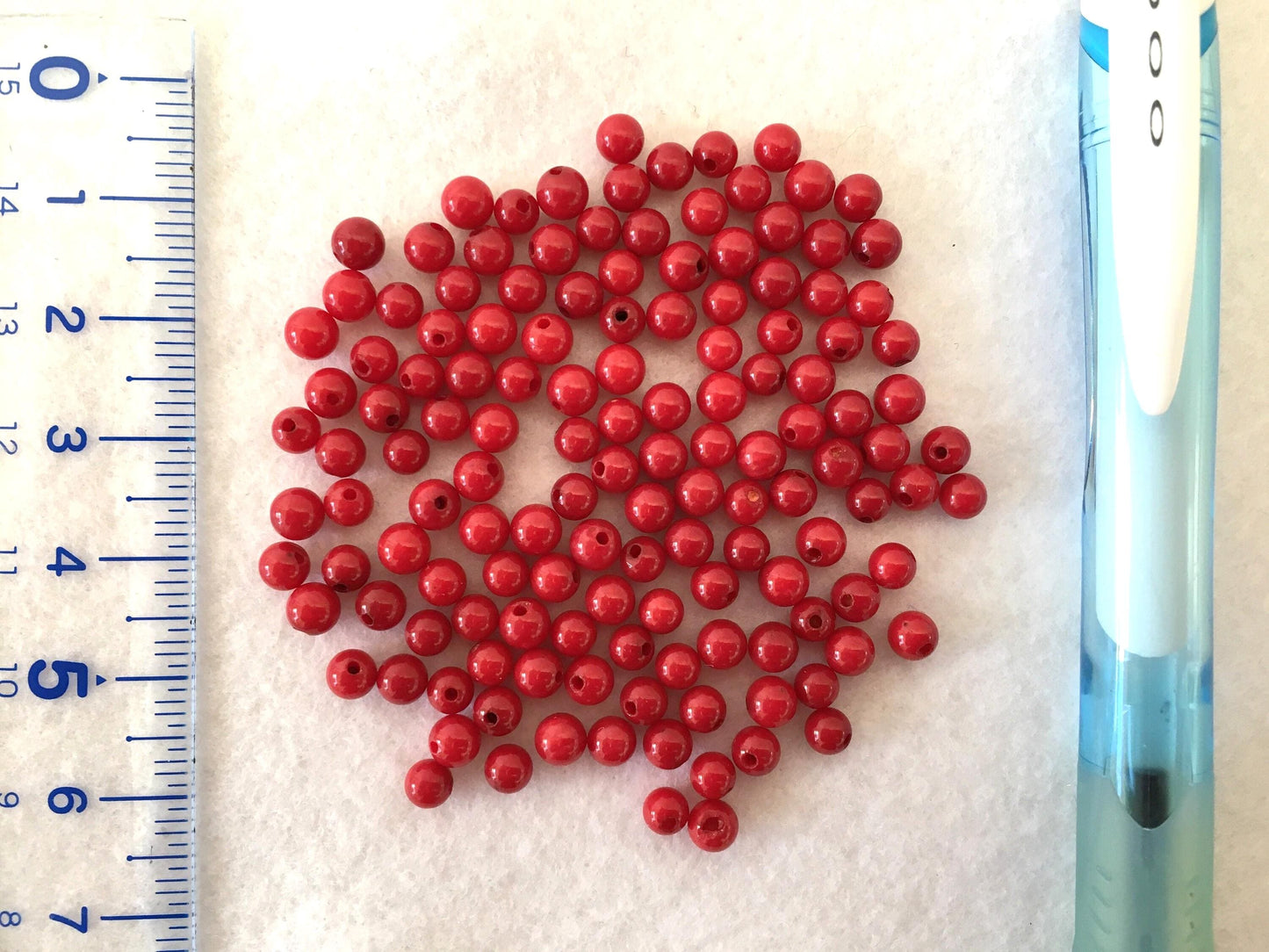 Red round bamboo coral 4mm for 10pcs, half-drilled hole, For jewelry making (dyed)