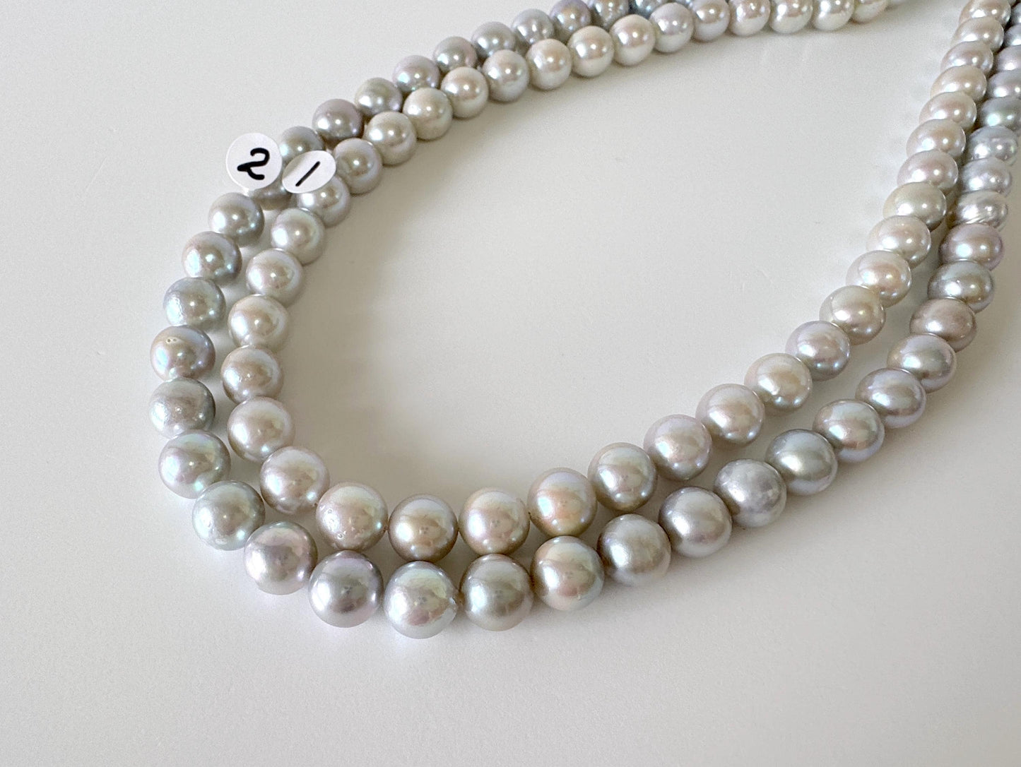 7.5-8mm Japanese Akoya Pearl Beads, Blue/Silver color pearl (Cobalt treated), Genuine Salt water Akoya Pearl, Full Strand, 40cm , 15.7"