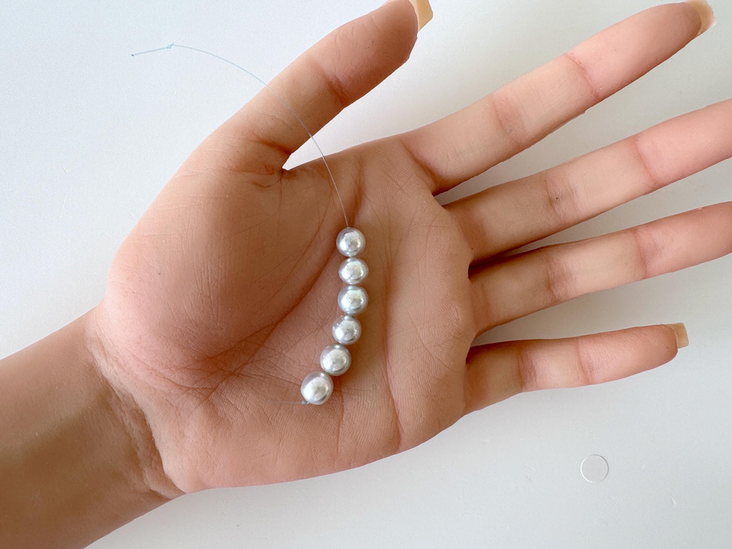 Japanese Blue/Silver color (cobalt treated) Akoya Pearl Beads, 7-7.5mm, Mini Strand, Short Strand of 6 Pieces, Cultured in Sea Water