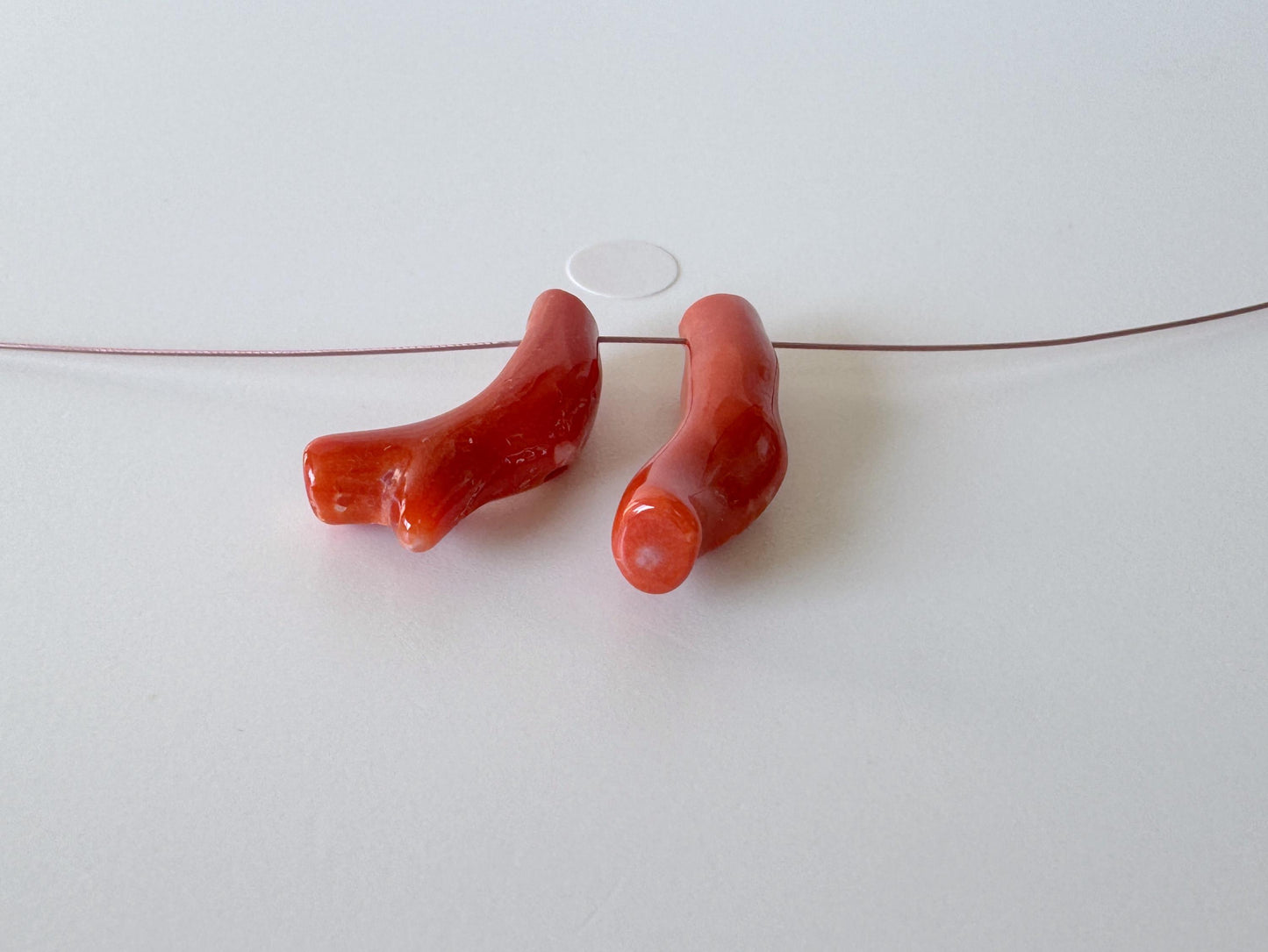 Japanese red(Aka) coral branch set for 2pcs, 23-24mm, side full hole, natural red color coral for jewelry making