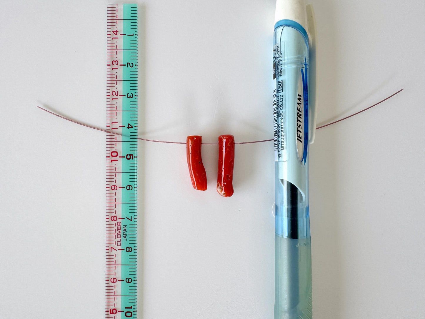 Japanese red(Aka) coral branch set for 2pcs, 18-20mm, side full hole, natural red color coral for jewelry making