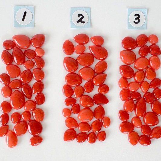 Value-priced, Natural red Mediterranean coral loose Pear shape cabochon for a set of 30pcs, For jewelry making, Natural color