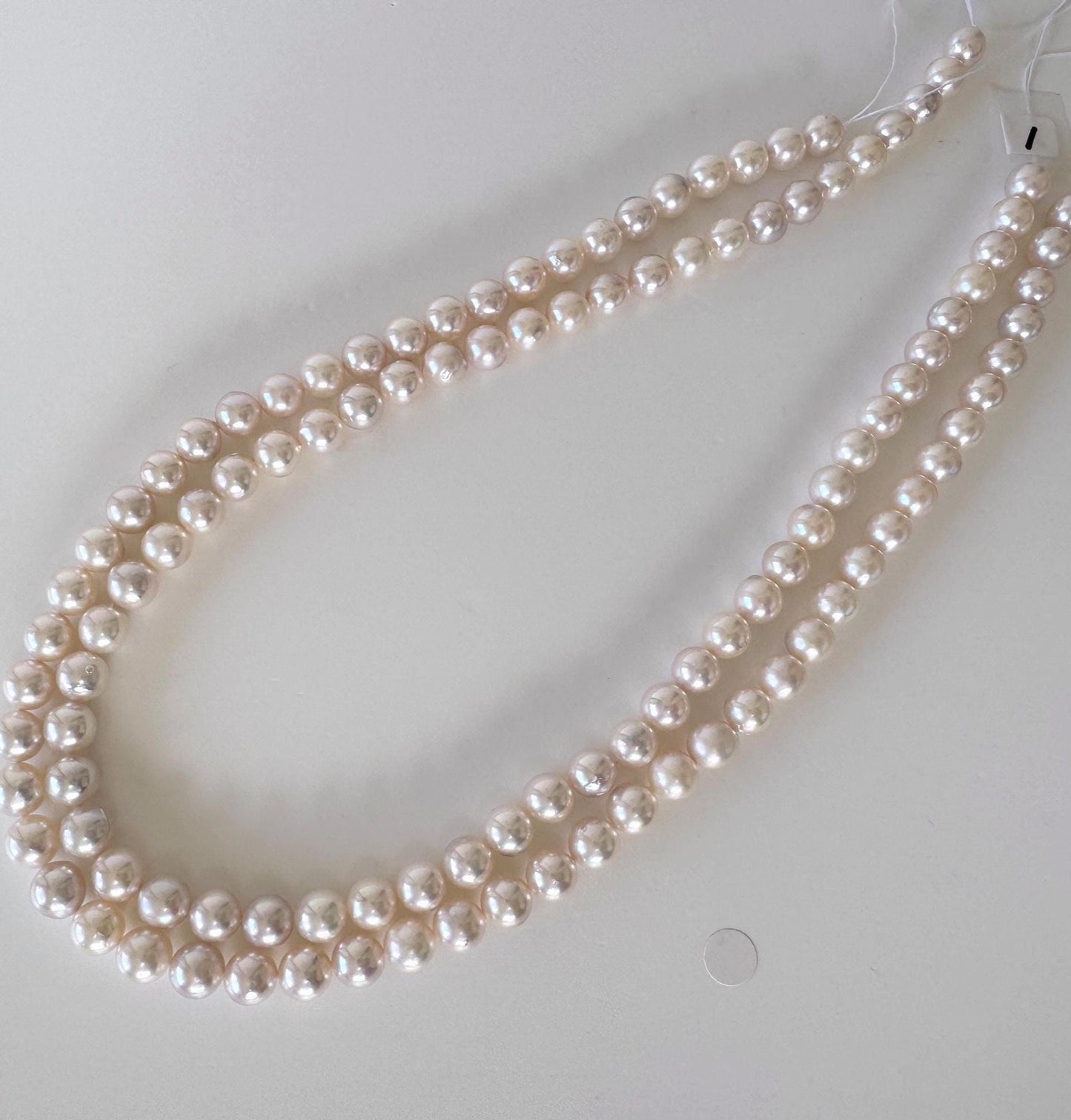 7-7.9mm Japanese White Akoya Pearl Beads, Genuine Akoya Pearl, Full Strand, 41.5cm , 16.3", Cultured Salt water pearl