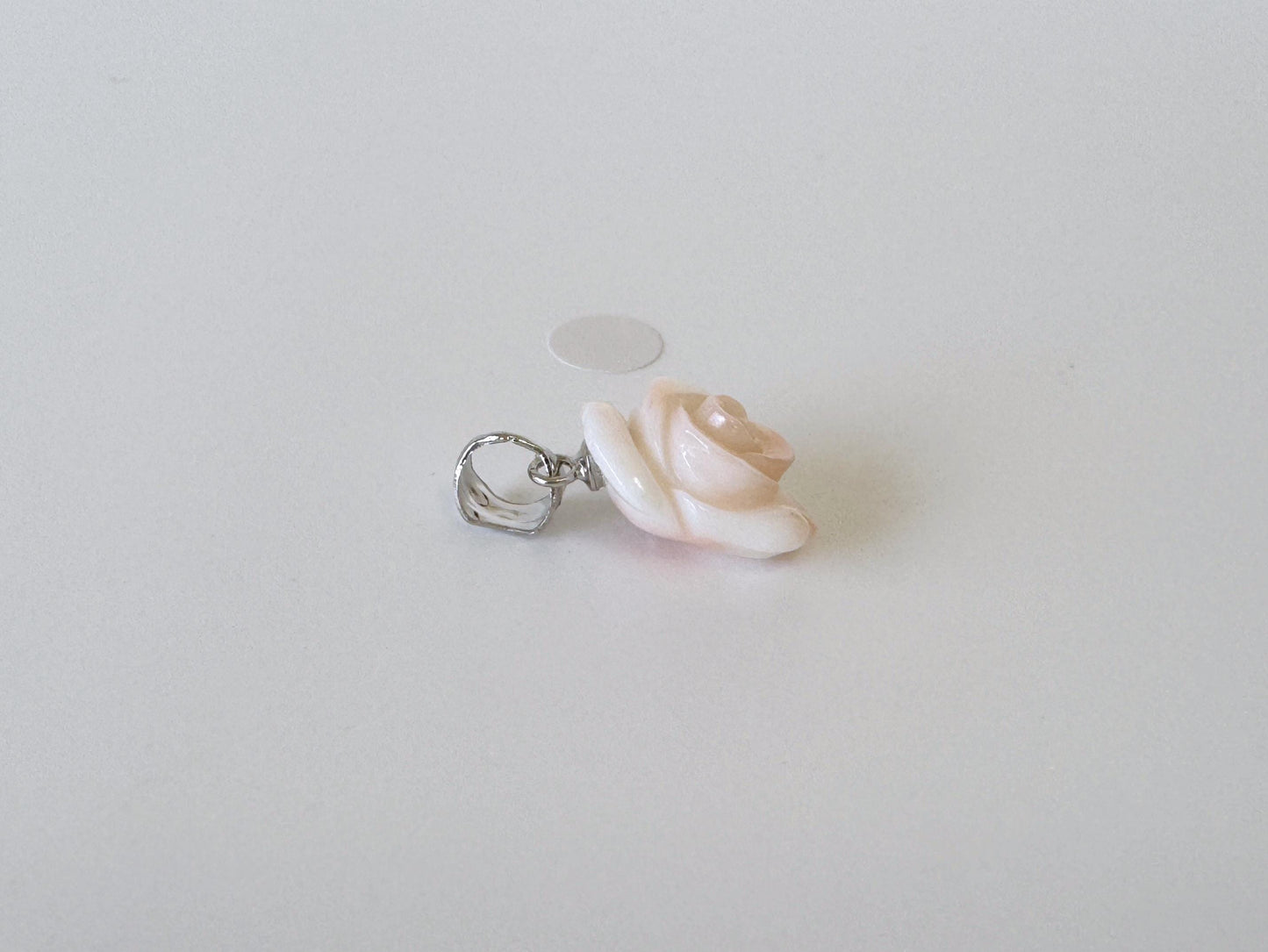 Deep Sea Coral Rose carved Pendant, 14.4x11.6mm, Natural Pink/White Color Coral, Silver (rhodium plated) bail, Genuine Coral Pendant