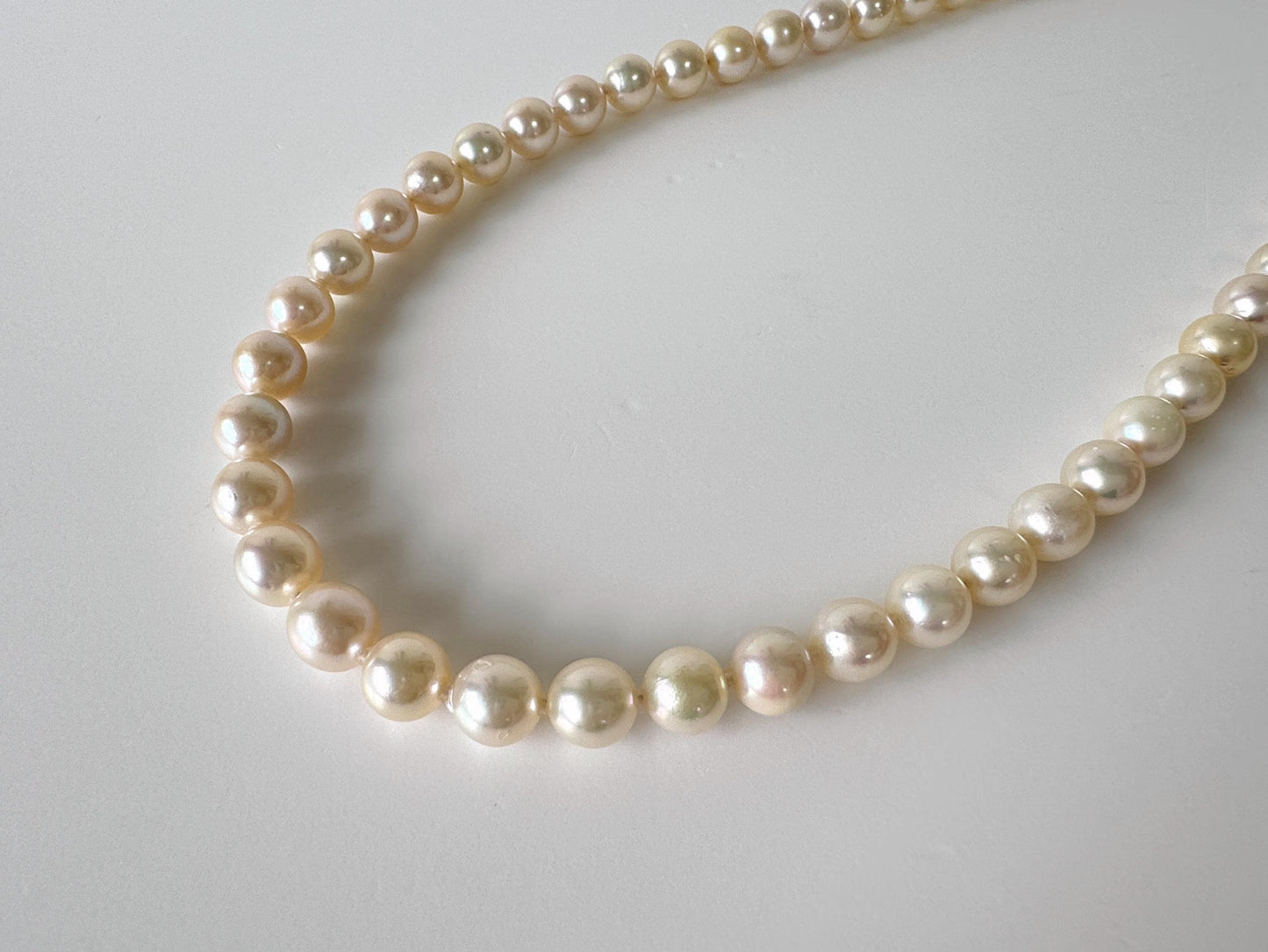 Necklace, 7-7.9mm Japanese Cream White Akoya Pearl Necklace with Silver Clasp, Genuine Akoya Pearl, 45cm, 17.7in, Cultured Salt water pearl