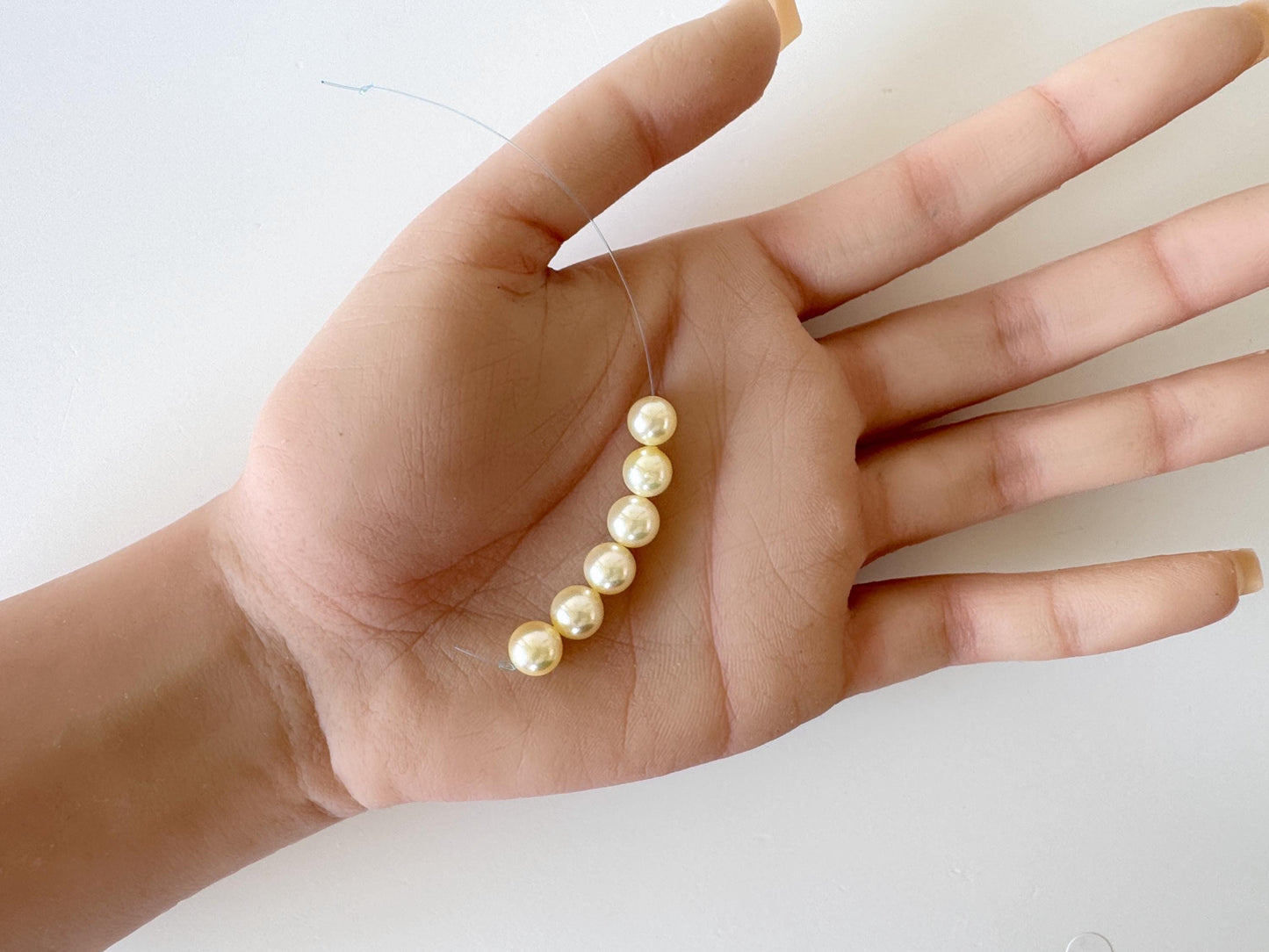 Japanese Cream/Yellow Akoya Pearl Beads, 7-7.5mm, Mini Strand, Short Strand, 6 Pieces, Genuine Akoya Pearl, Cultured in Sea Water
