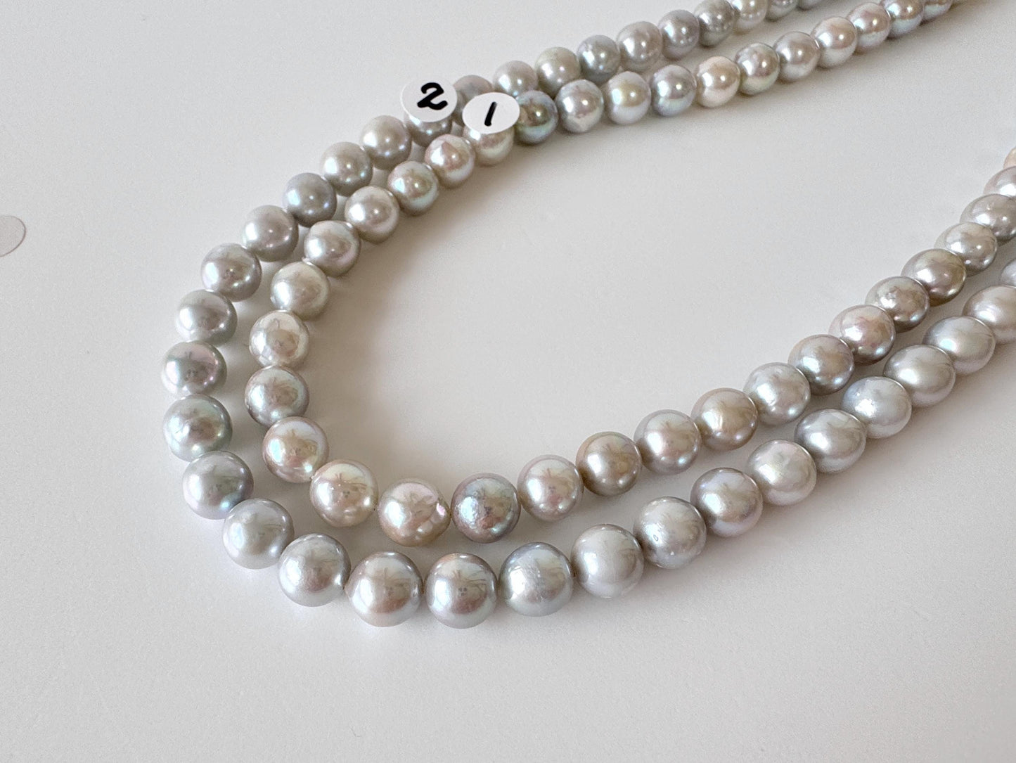 7-7.5mm Japanese Akoya Pearl Beads, Blue/Silver color pearl (Cobalt treated), Genuine Salt water Akoya Pearl, Full Strand, 40cm , 15.7"