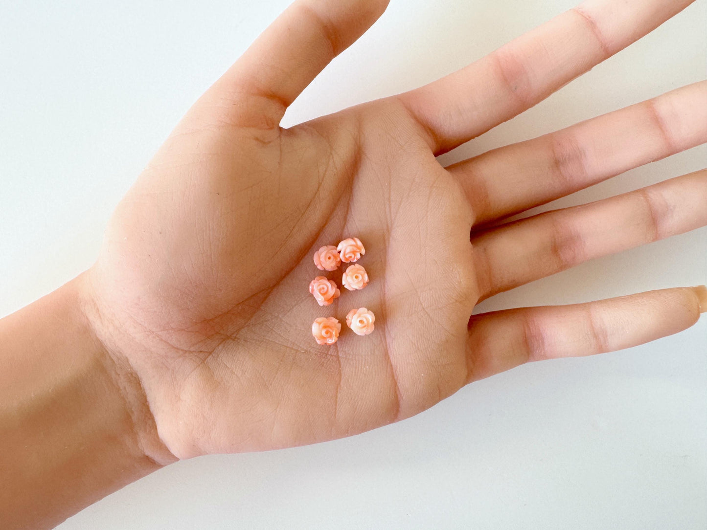 Deep Sea Coral Rose Carvings Natural Pink, Handcrafted Jewelry Beads (6pcs, 6-7mm, Genuine Coral)