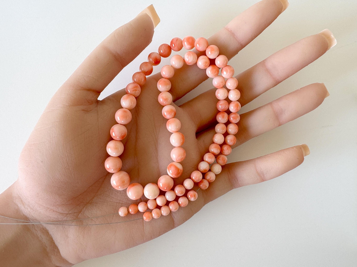 Natural Deep Sea Coral 4.5-9.3mm Round Beads Strand, Genuine Natural Pink / Orange Color, 41cm, 16in, For Jewelry Making