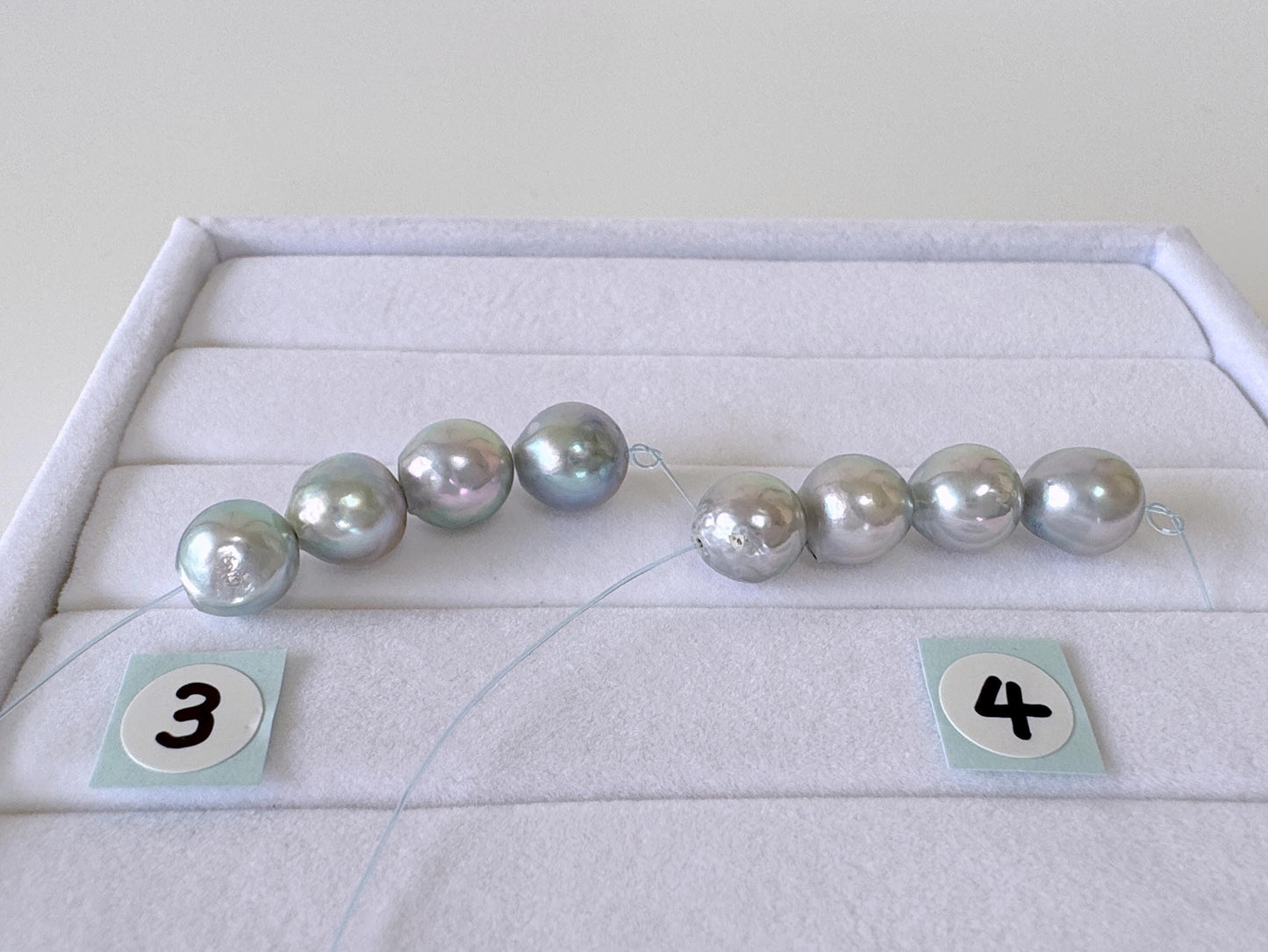 Japanese Natural blue/silver color Akoya Pearl Beads, 7.5-8mm, Mini Strand, Short Strand of 4 Pieces, Cultured in Sea Water
