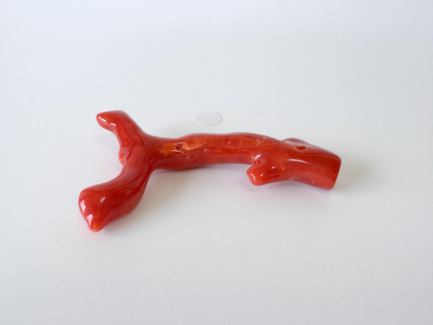 Japanese red(Aka) coral branch, 55mm, Hole on top, Natural red color coral for jewelry making