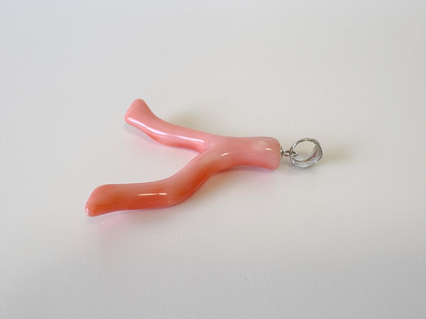 Natural Deep Sea Coral Branch Pendant, 34mm, Natural Pink/Ornge color coral branch pendant, Silver (Rhodium-Plated) bail