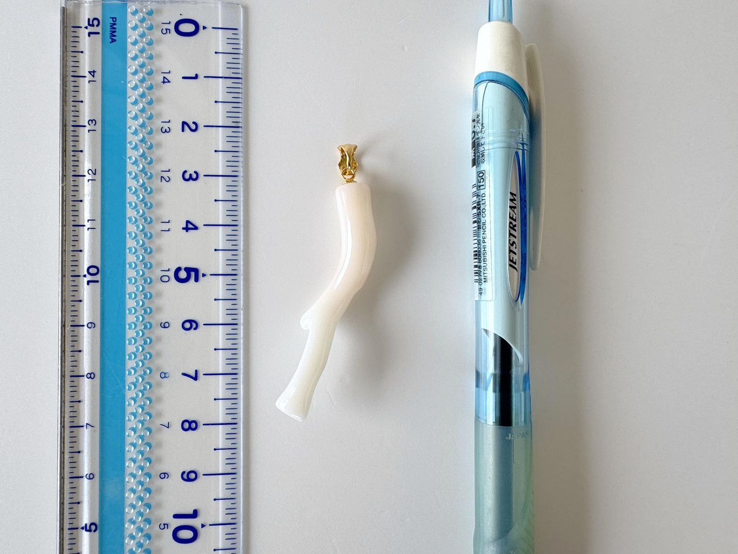 Natural Japanese White Coral Branch Pendant, 47mm, Natural White color genuine precious coral, Silver Bail (Gold-Plated)