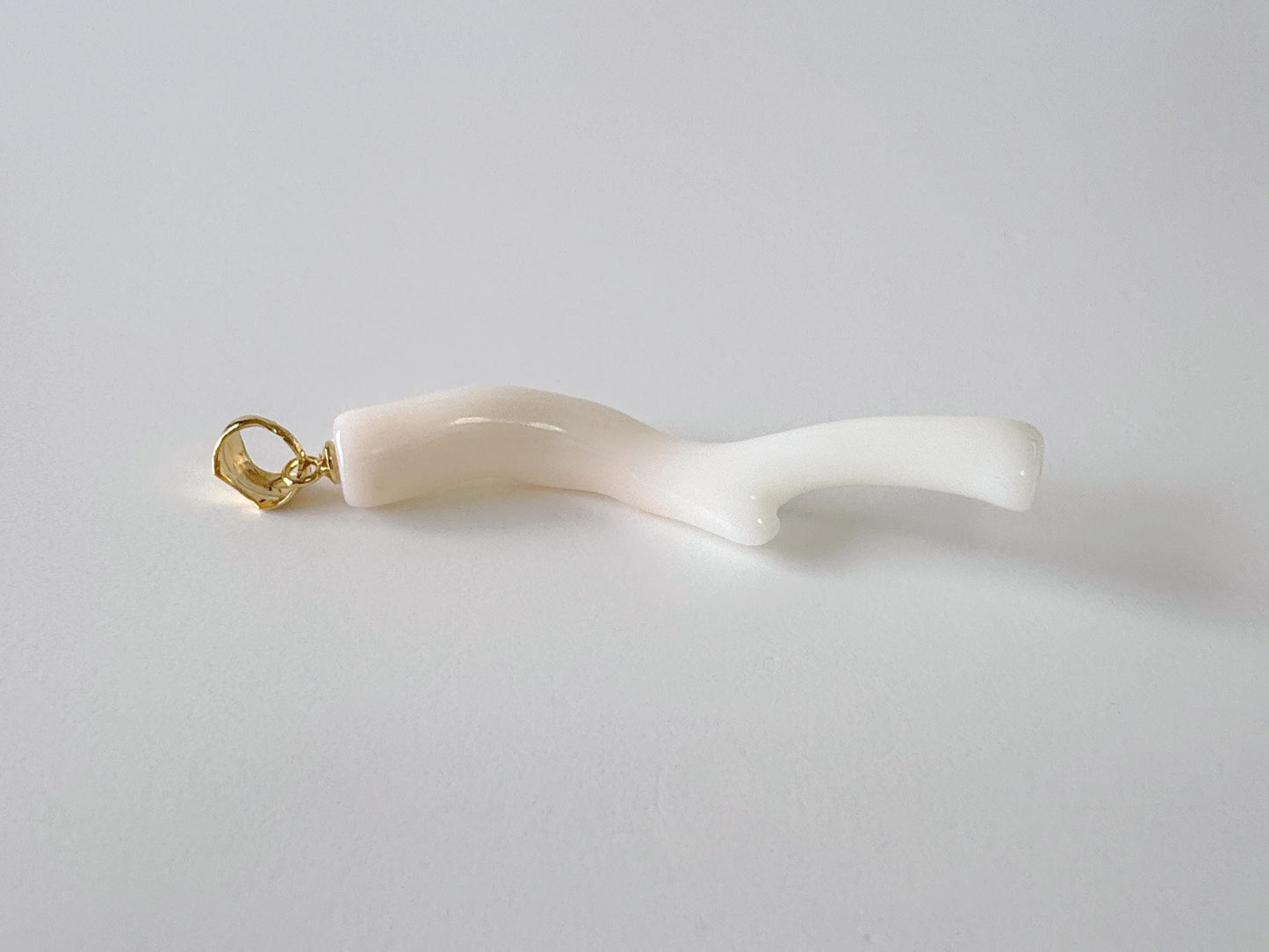Natural Japanese White Coral Branch Pendant, 47mm, Natural White color genuine precious coral, Silver Bail (Gold-Plated)