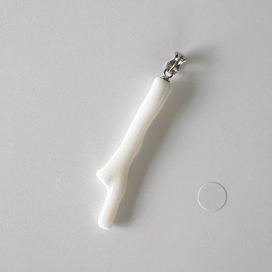 Natural Japanese White Coral Branch Pendant, 44mm, Natural White color genuine precious coral, Silver Bail (Rhodium-Plated)