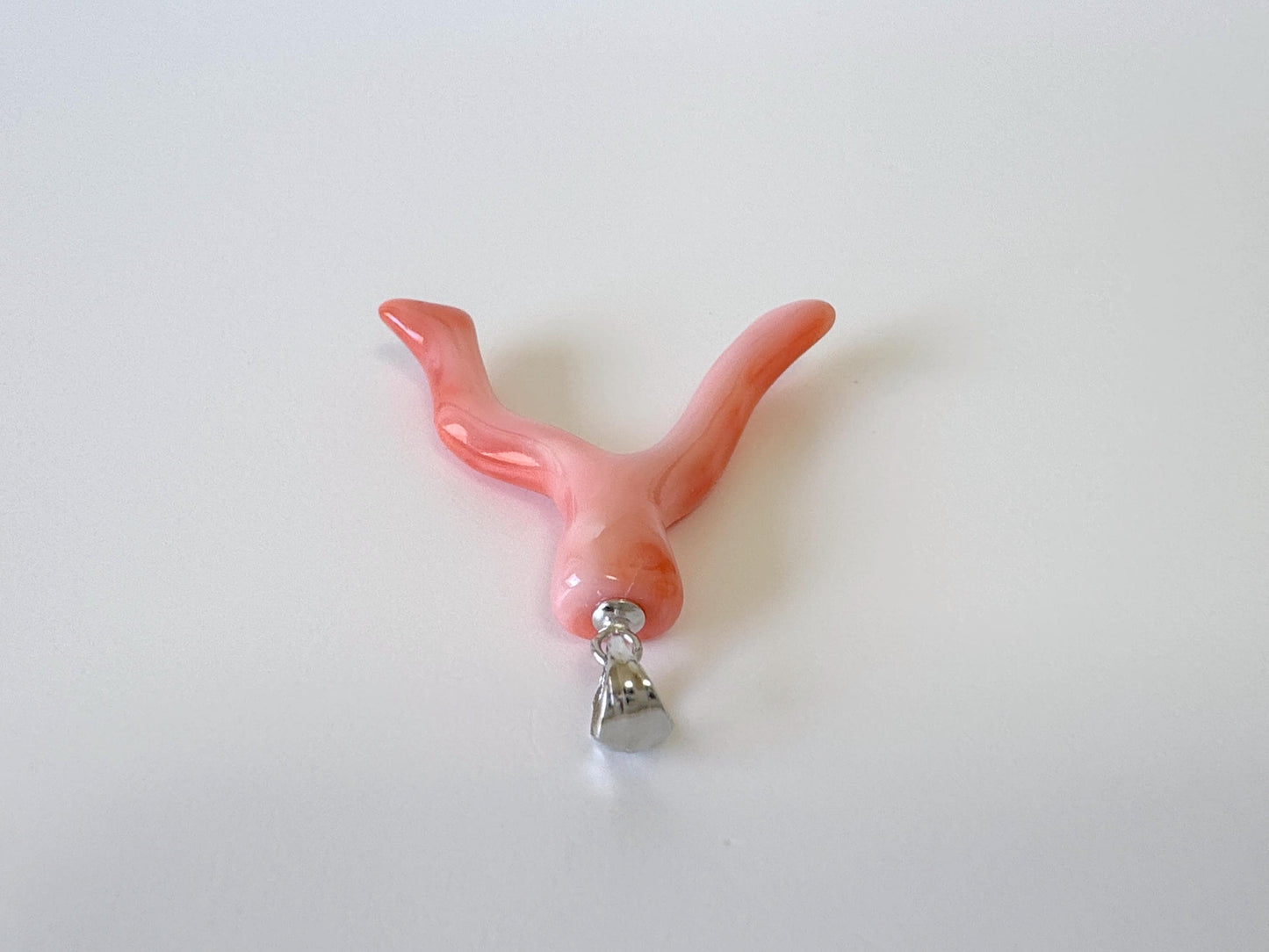 Natural Deep Sea Coral Branch Pendant, 34mm, Natural Pink/Ornge color coral branch pendant, Silver (Rhodium-Plated) bail