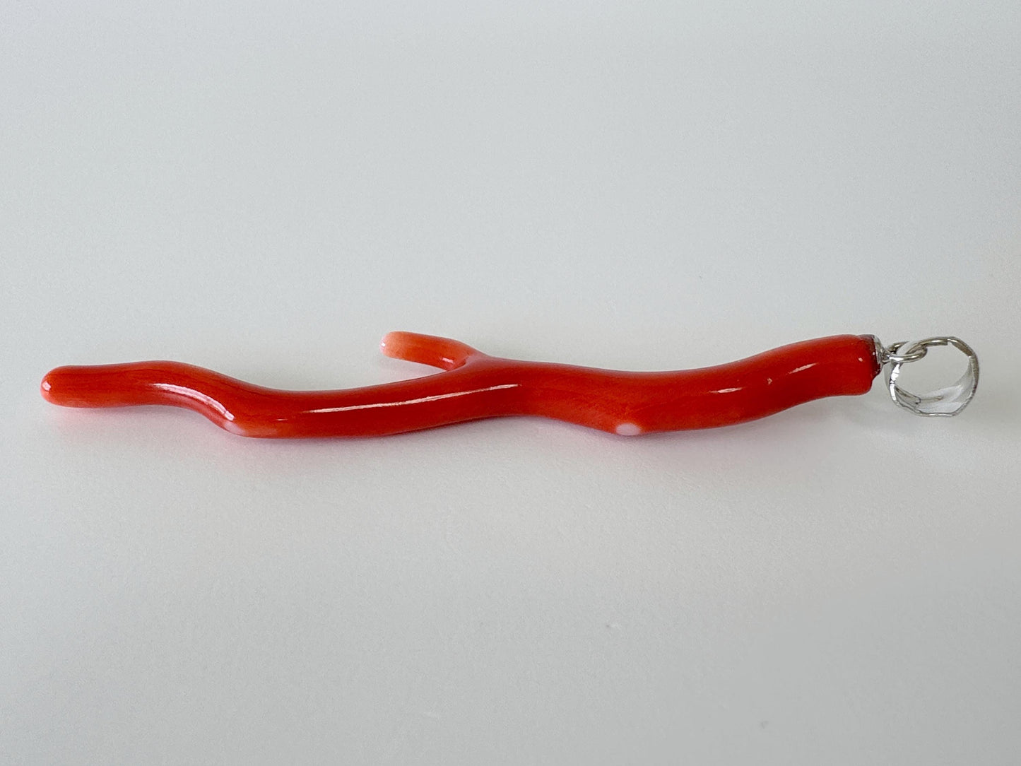Natural Momo coral branch pendant, 60mm, Natural Japanese Orange color coral branch pendant, Silver (Rhodium-Plated) bail