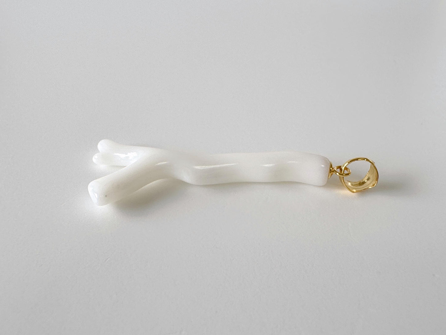 Natural Japanese White Coral Branch Pendant, 40mm, Natural White color genuine precious coral, Silver Bail (Gold-Plated)