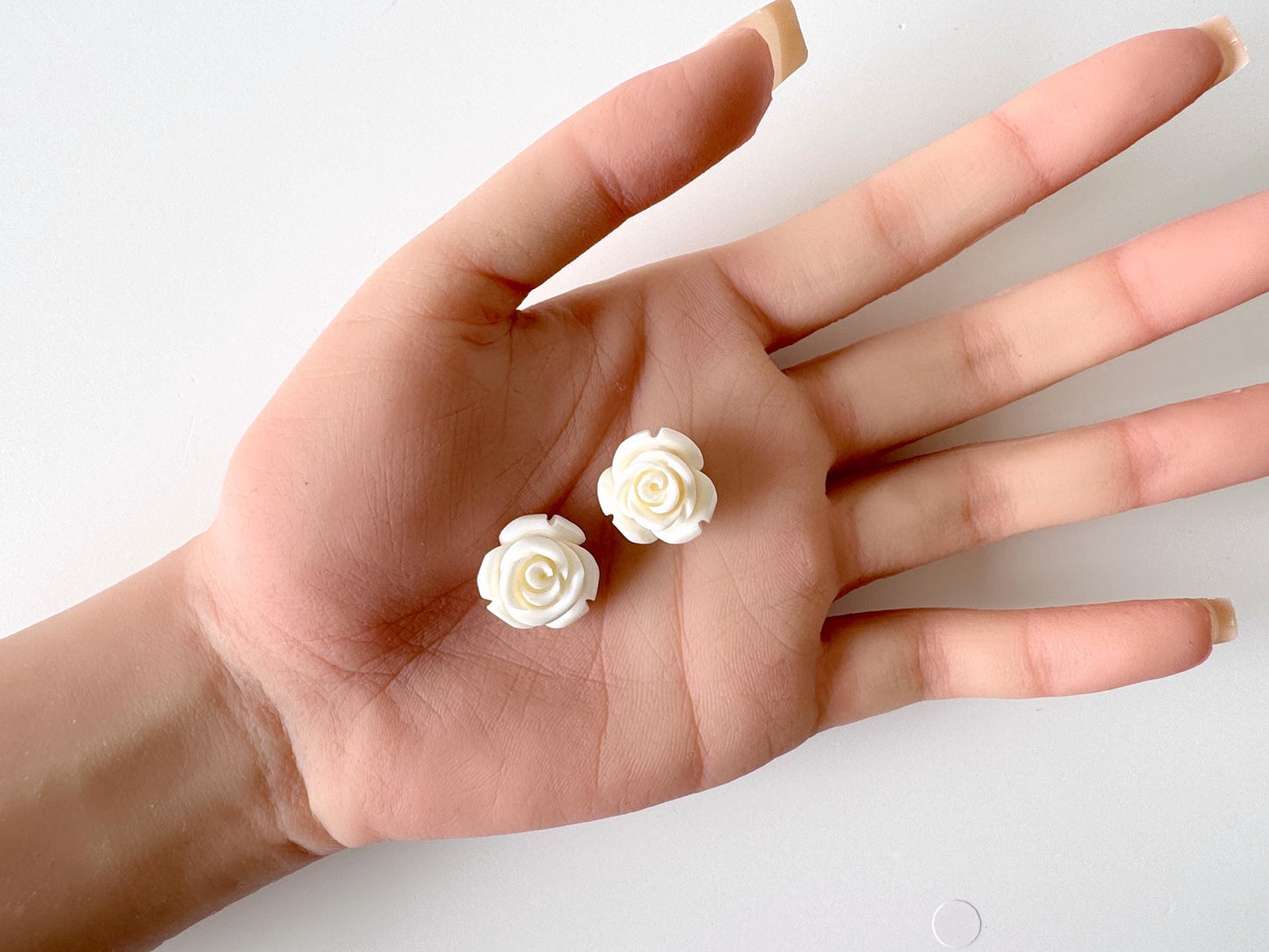 Natural White Coral Rose Loose Pair, 16-17mm , White Color Rose, Natural Color Coral Rose, Price per Pair, Genuine Precious Coral