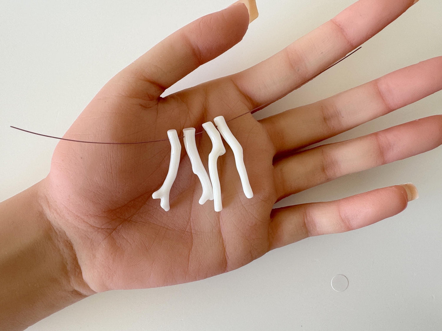 Natural White Coral Branch loose, A Set of 4 Pieces, Side Full Hole, Natural Color Precious Coral Branch, Genuine Coral for jewelry making