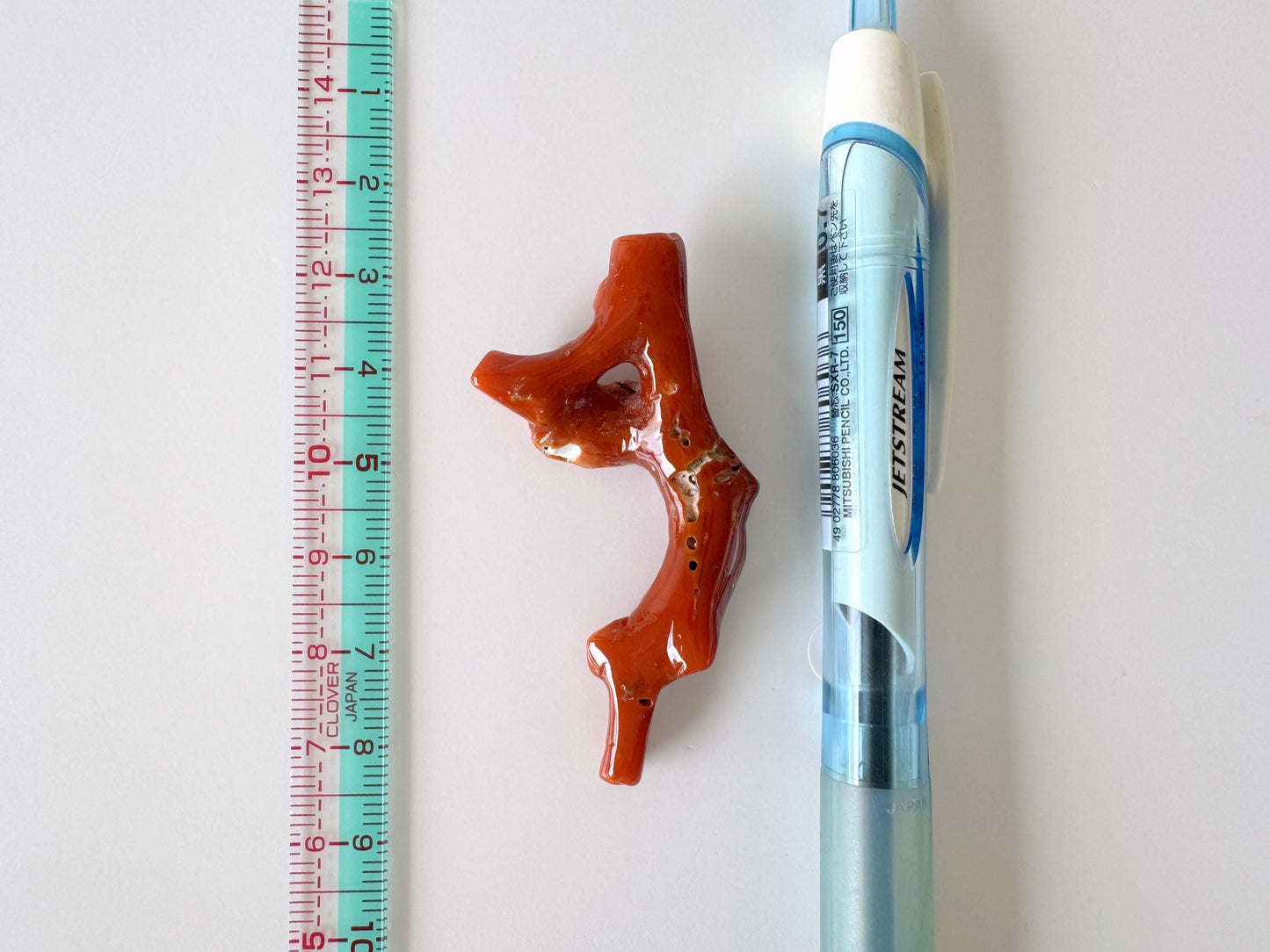 Japanese red(Aka) coral branch, 55mm, Hole on top, Natural red color coral for jewelry making